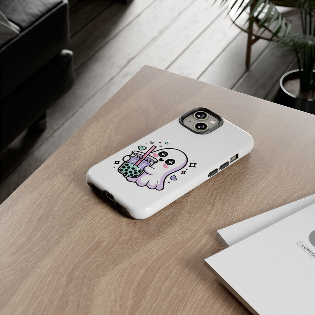 Cute Ghost Boba Phone Case – Kawaii Bubble Tea Ghost Cover | Spooky Cute Aesthetic Case