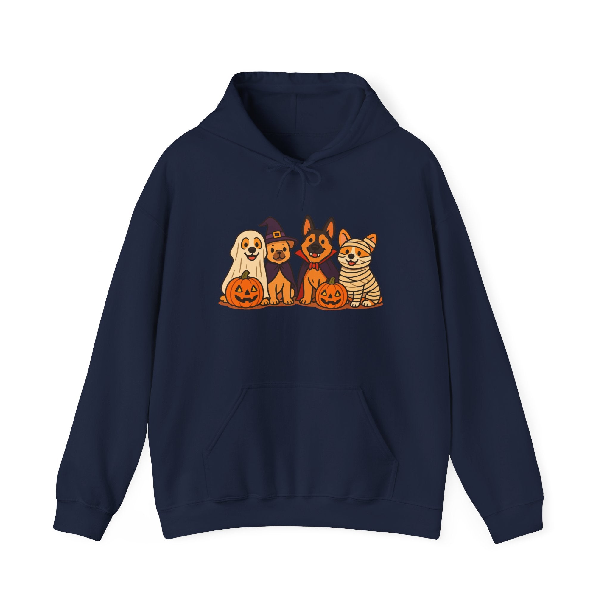 Halloween Dogs Hoodie – Cute Puppies with Pumpkins & Witch Hat Sweatshirt