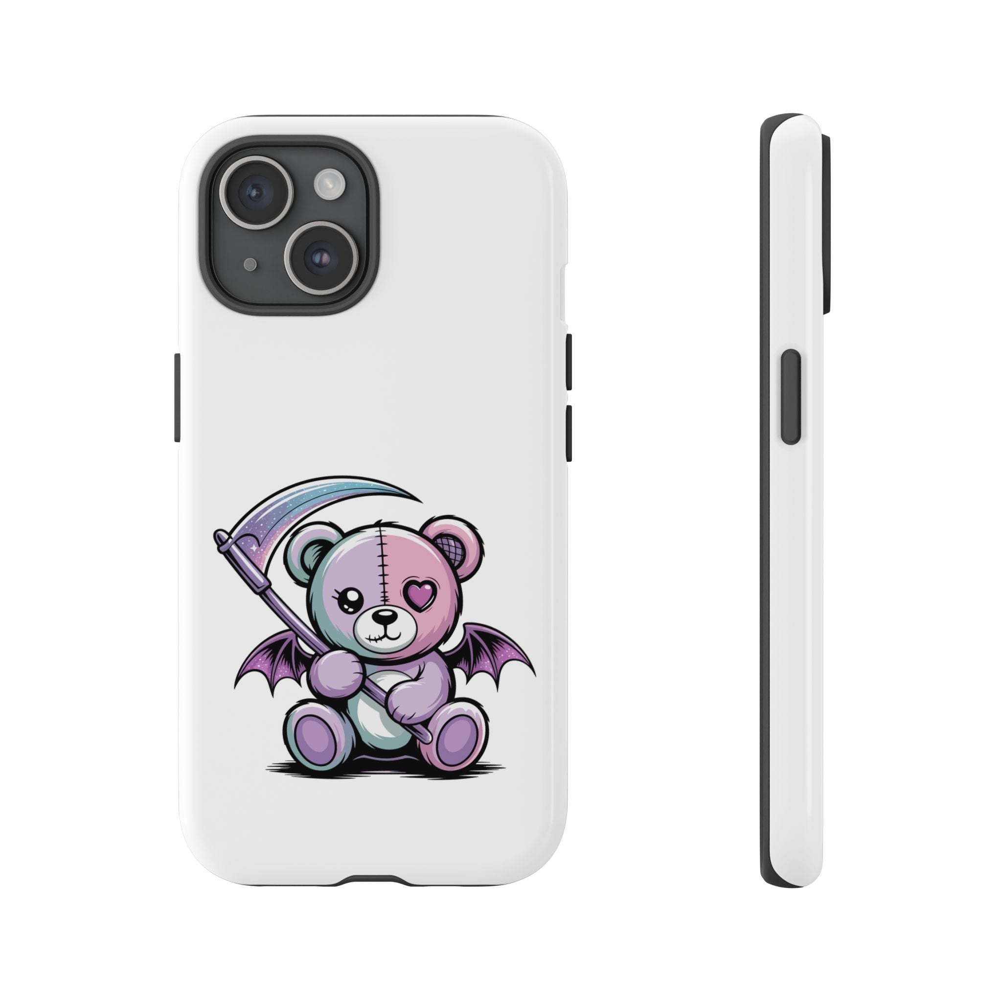 Pastel Goth Teddy Bear Phone Case – Creepy Cute Winged Bear with Scythe | Kawaii Goth Aesthetic Case