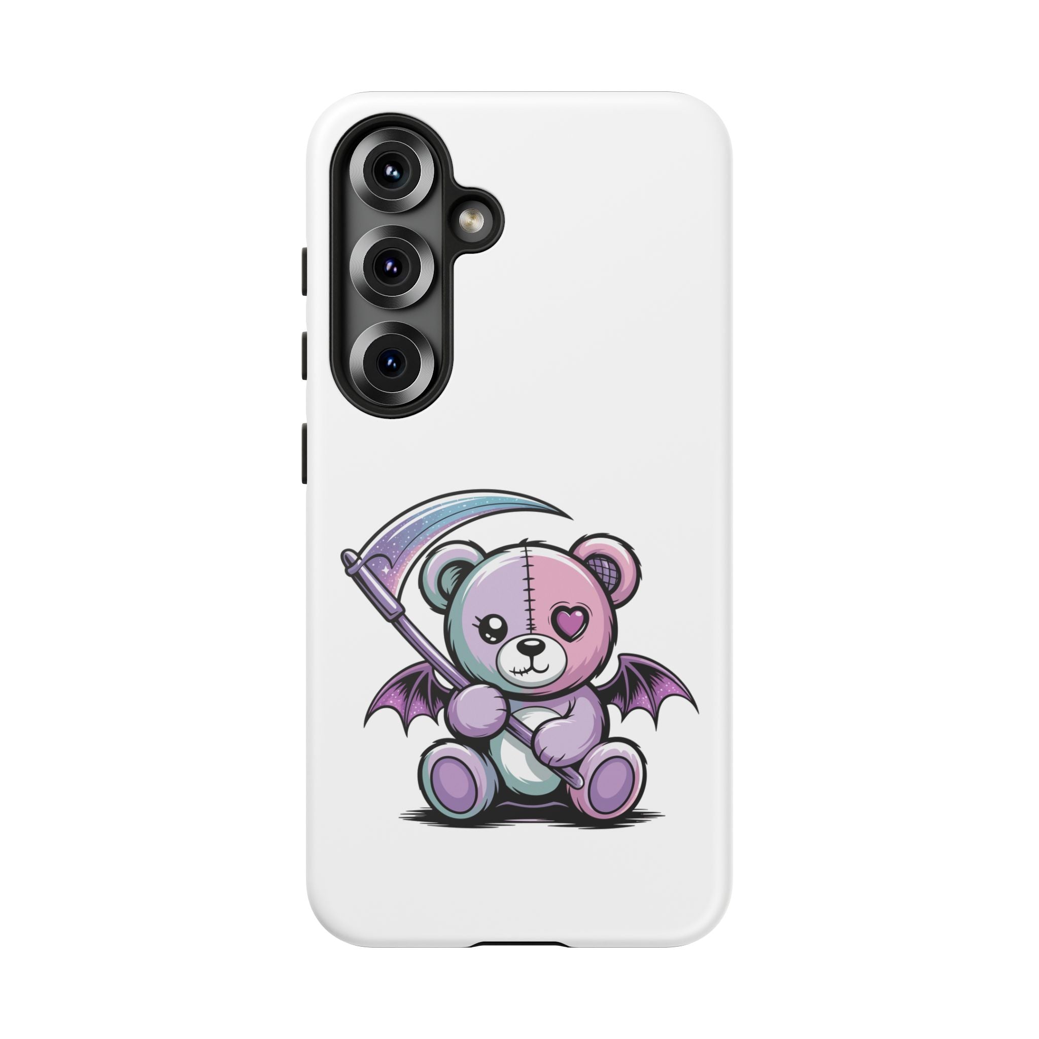 Pastel Goth Teddy Bear Phone Case – Creepy Cute Winged Bear with Scythe | Kawaii Goth Aesthetic Case