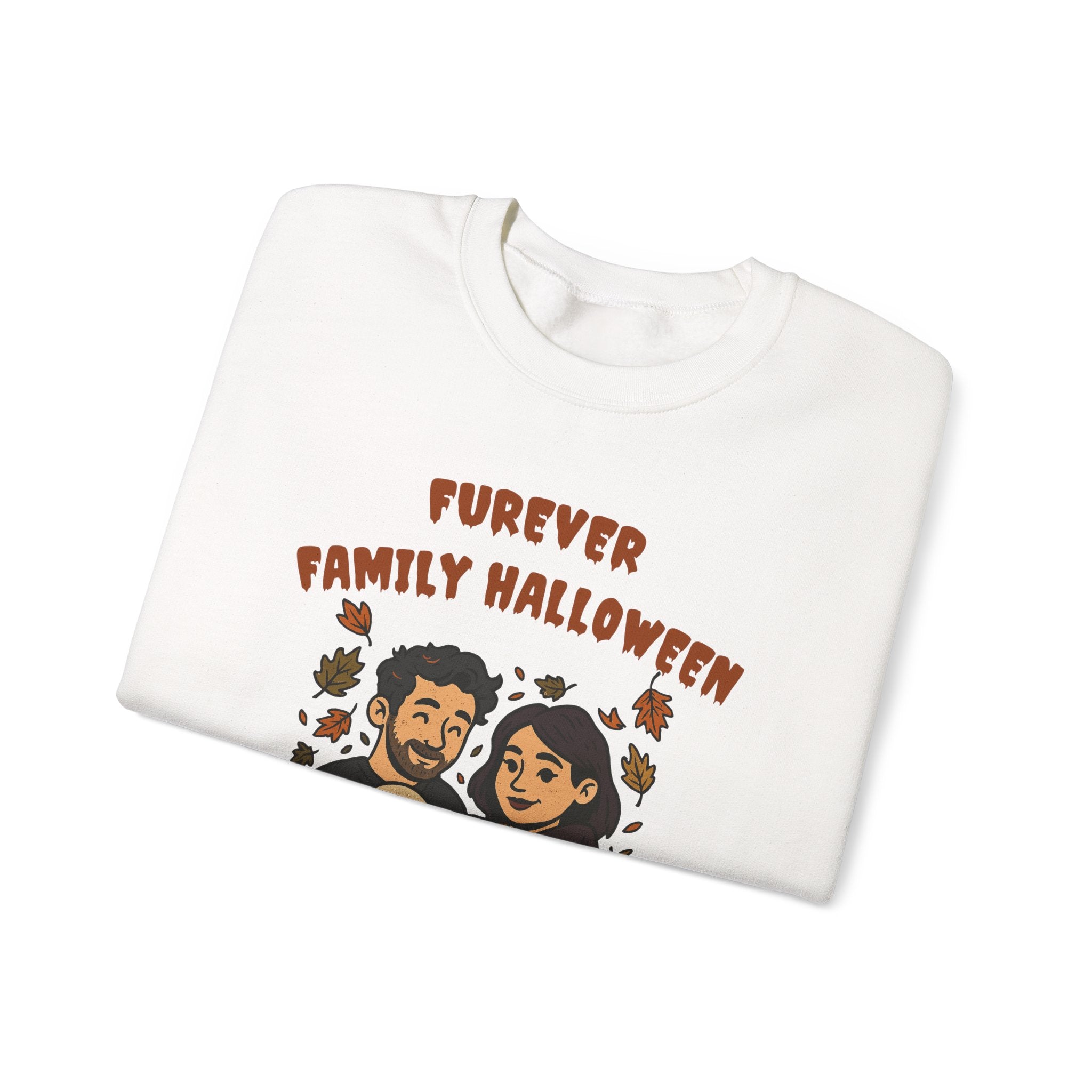Halloween Family Sweatshirt — “Furever Family Halloween” Couple & Dog Pumpkin Crewneck