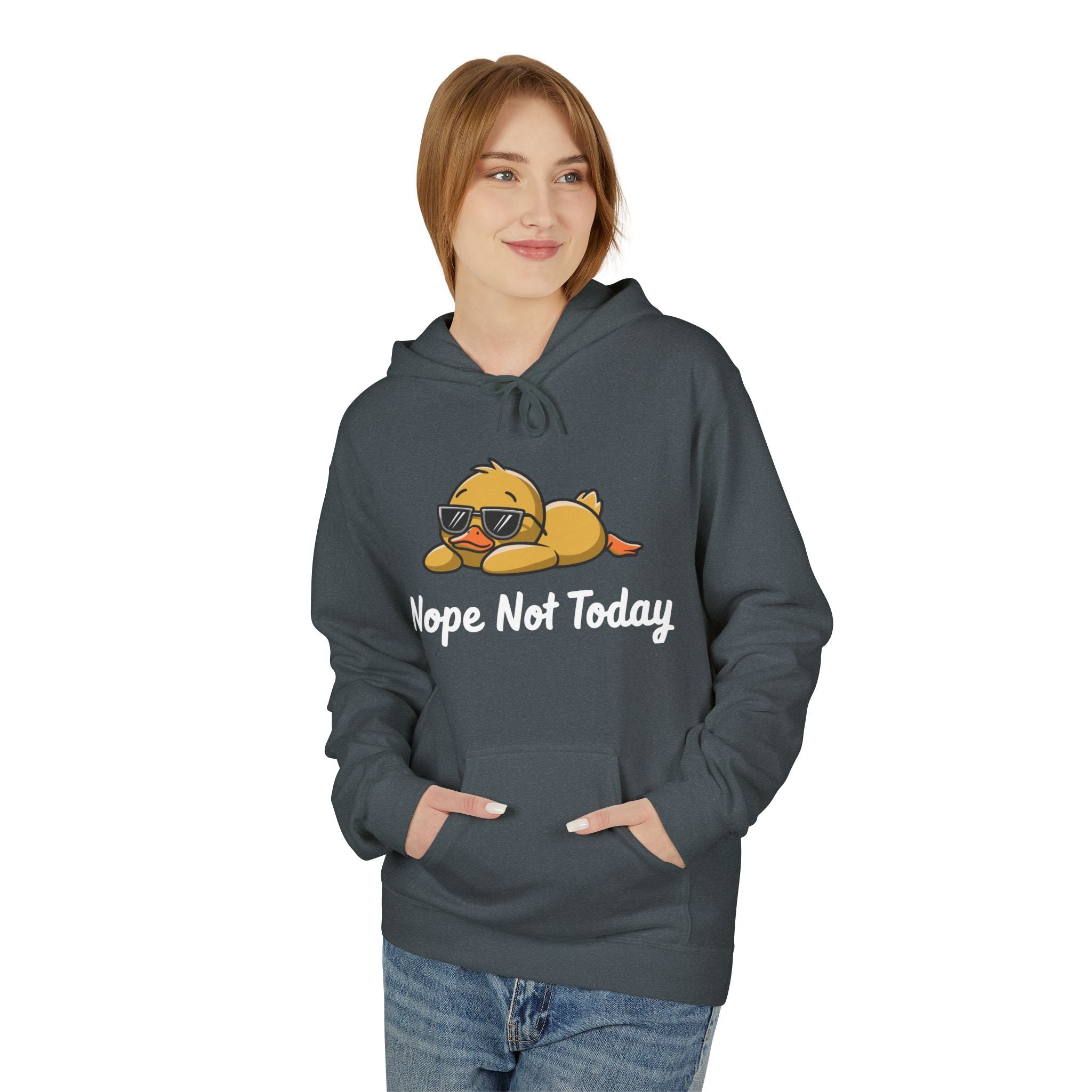 Funny Duck Graphic Hoodie – “Nope. Not Today.” Lazy Animal Meme wear | Cute Duck Illustration Hoodie | Aesthetic Streetwear