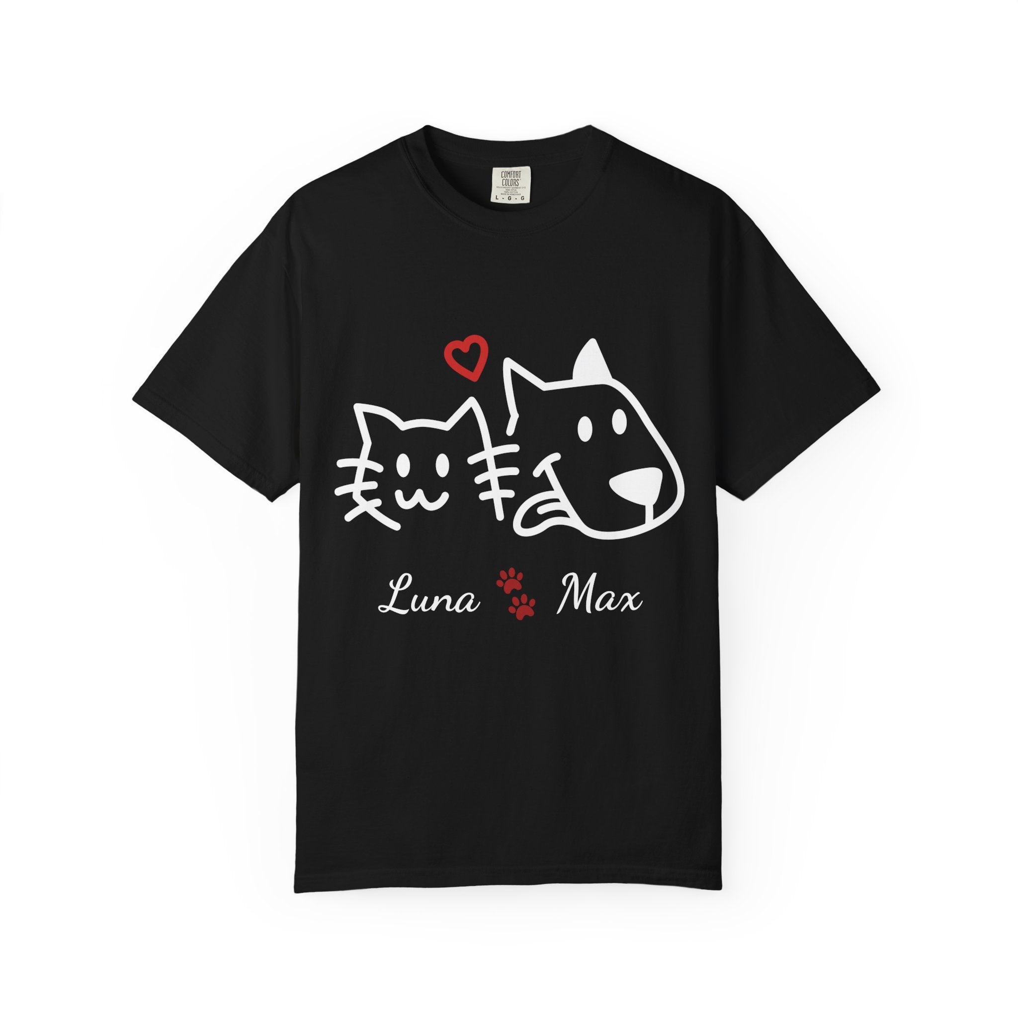 Personalized Dog and Cat Shirt with Names – Custom Pet Lover Gift Minimalist Line Art T-Shirt for Couples