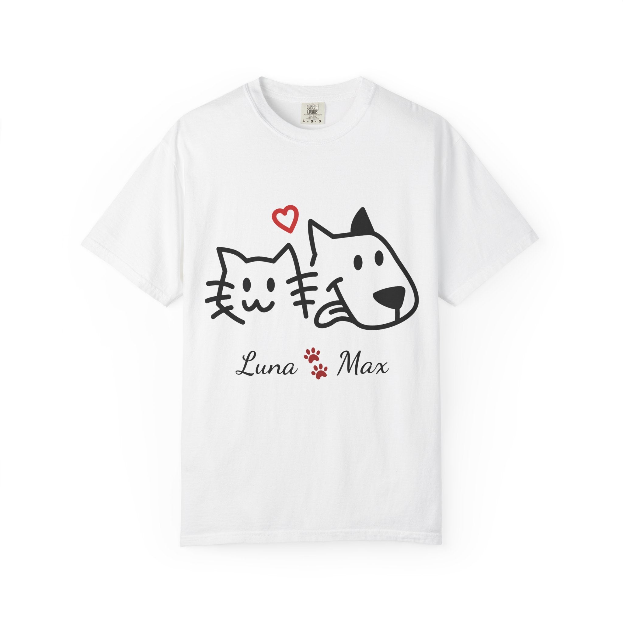 Personalized Dog and Cat Shirt with Names – Custom Pet Lover Gift Minimalist Line Art T-Shirt for Couples