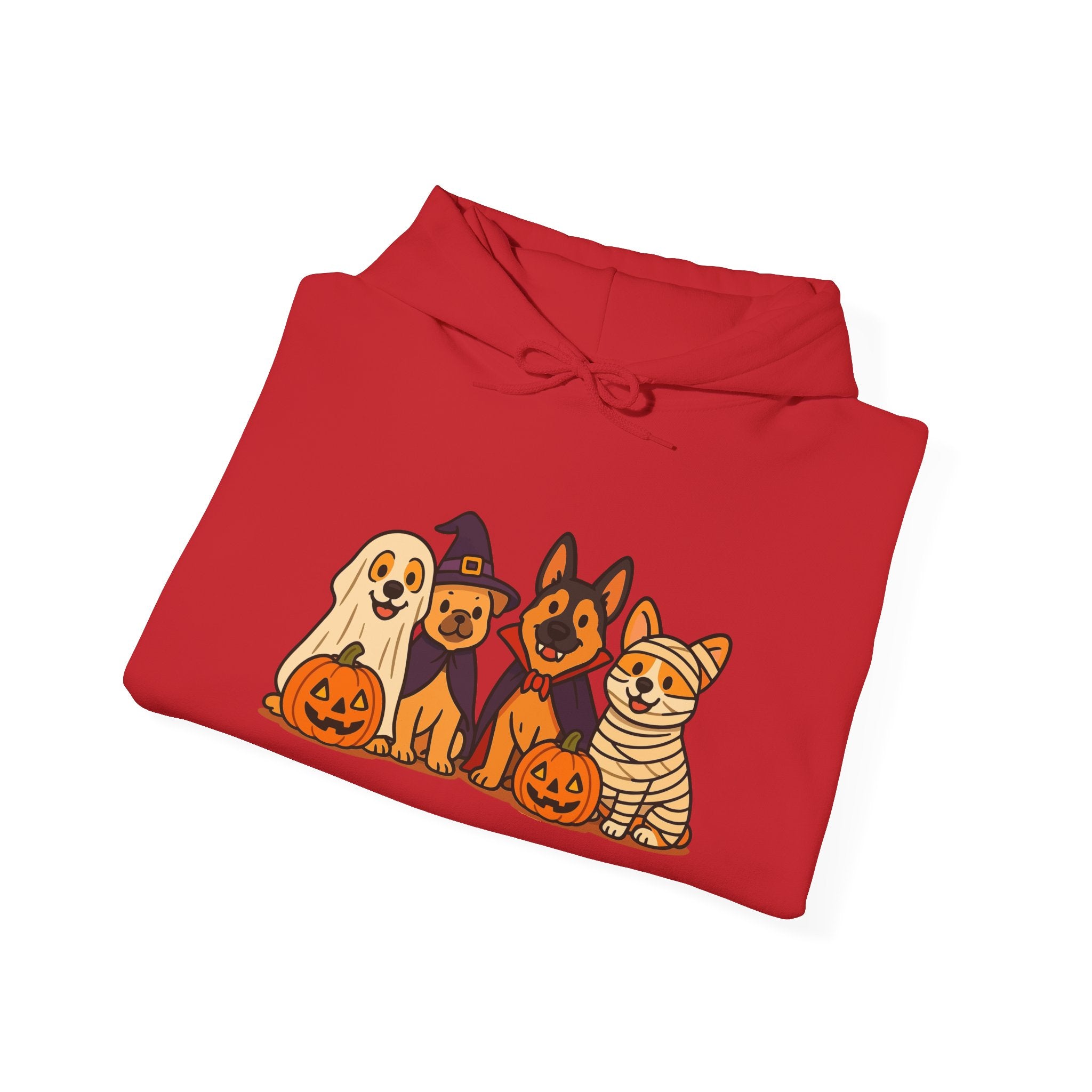 Halloween Dogs Hoodie – Cute Puppies with Pumpkins & Witch Hat Sweatshirt