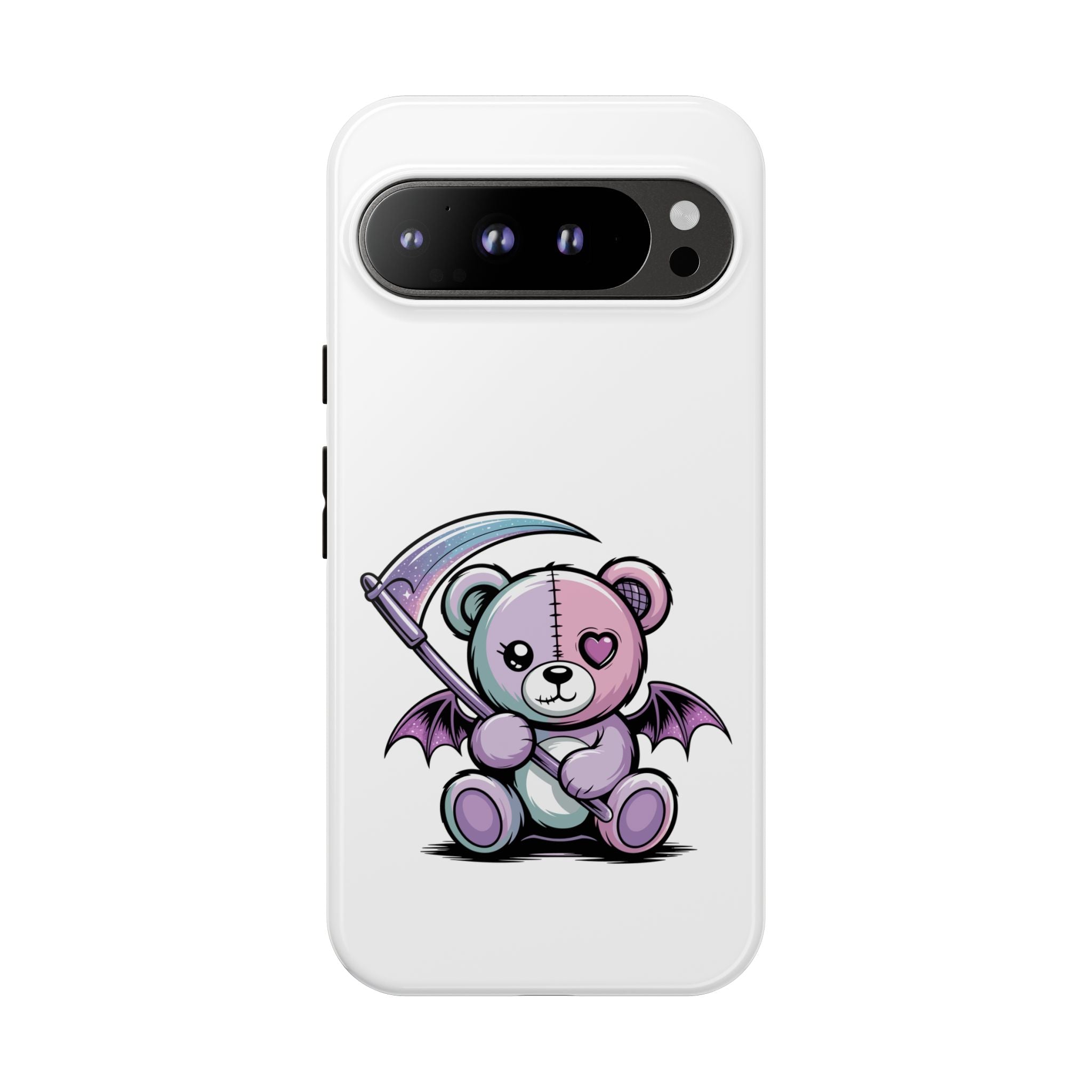 Pastel Goth Teddy Bear Phone Case – Creepy Cute Winged Bear with Scythe | Kawaii Goth Aesthetic Case