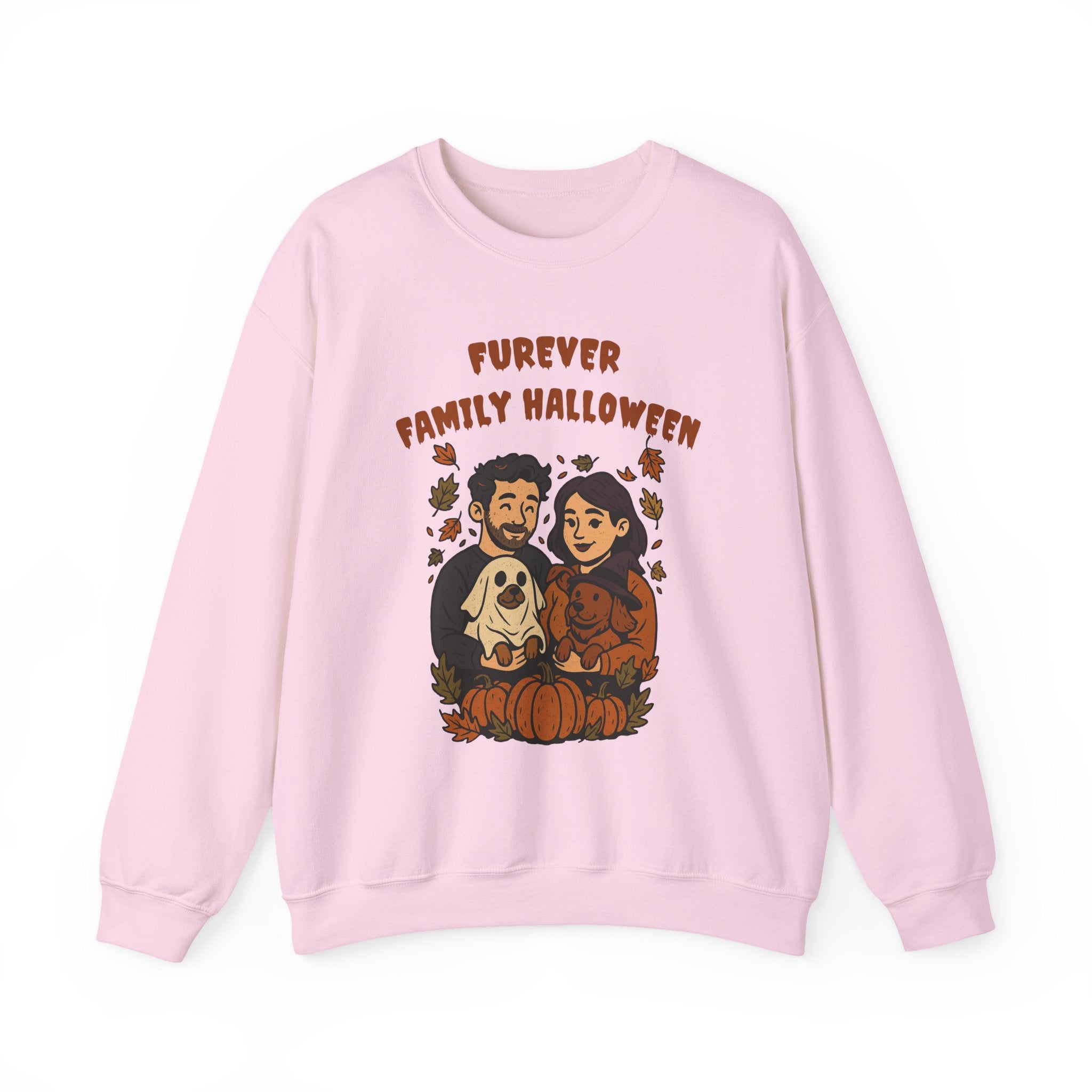 Halloween Family Sweatshirt — “Furever Family Halloween” Couple & Dog Pumpkin Crewneck