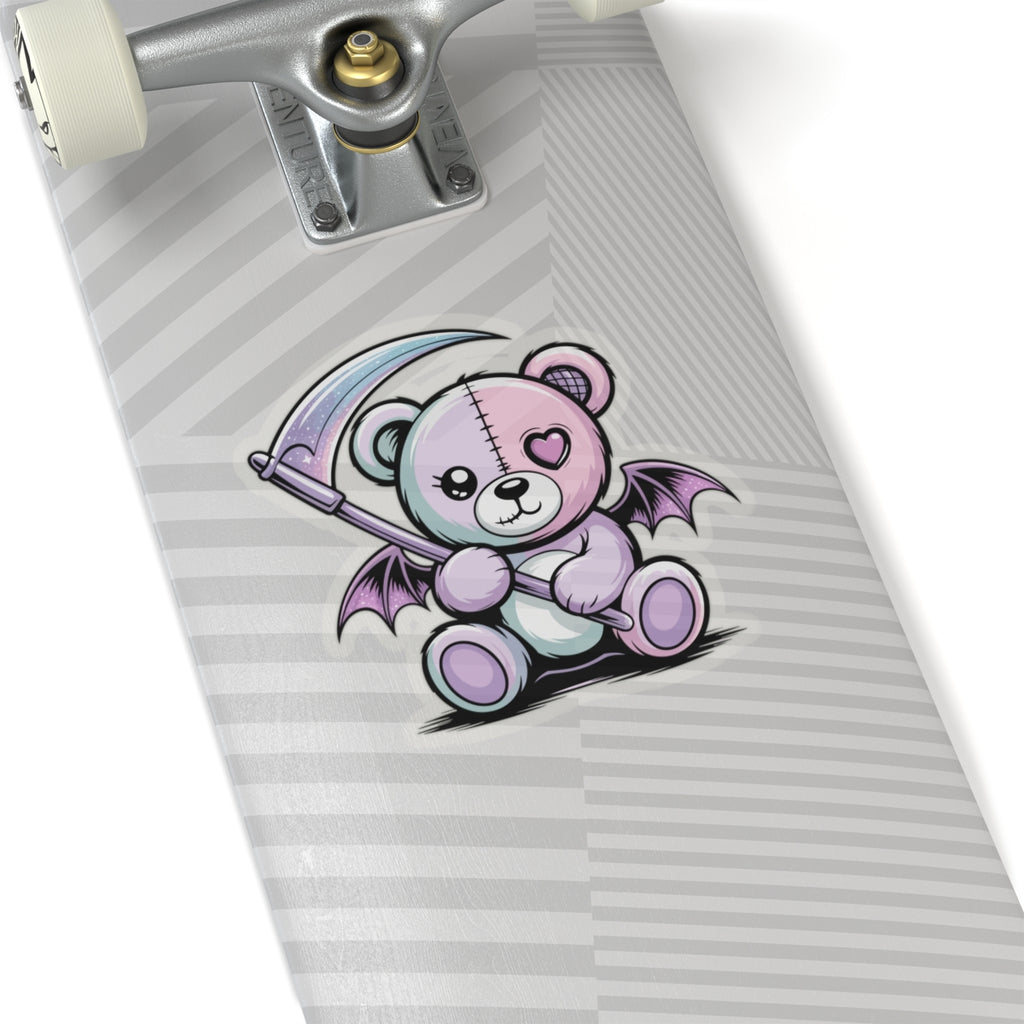 Cute Pastel Goth Teddy Bear Sticker – Creepy Cute Winged Bear with Scythe | Kawaii Goth Vinyl Decal
