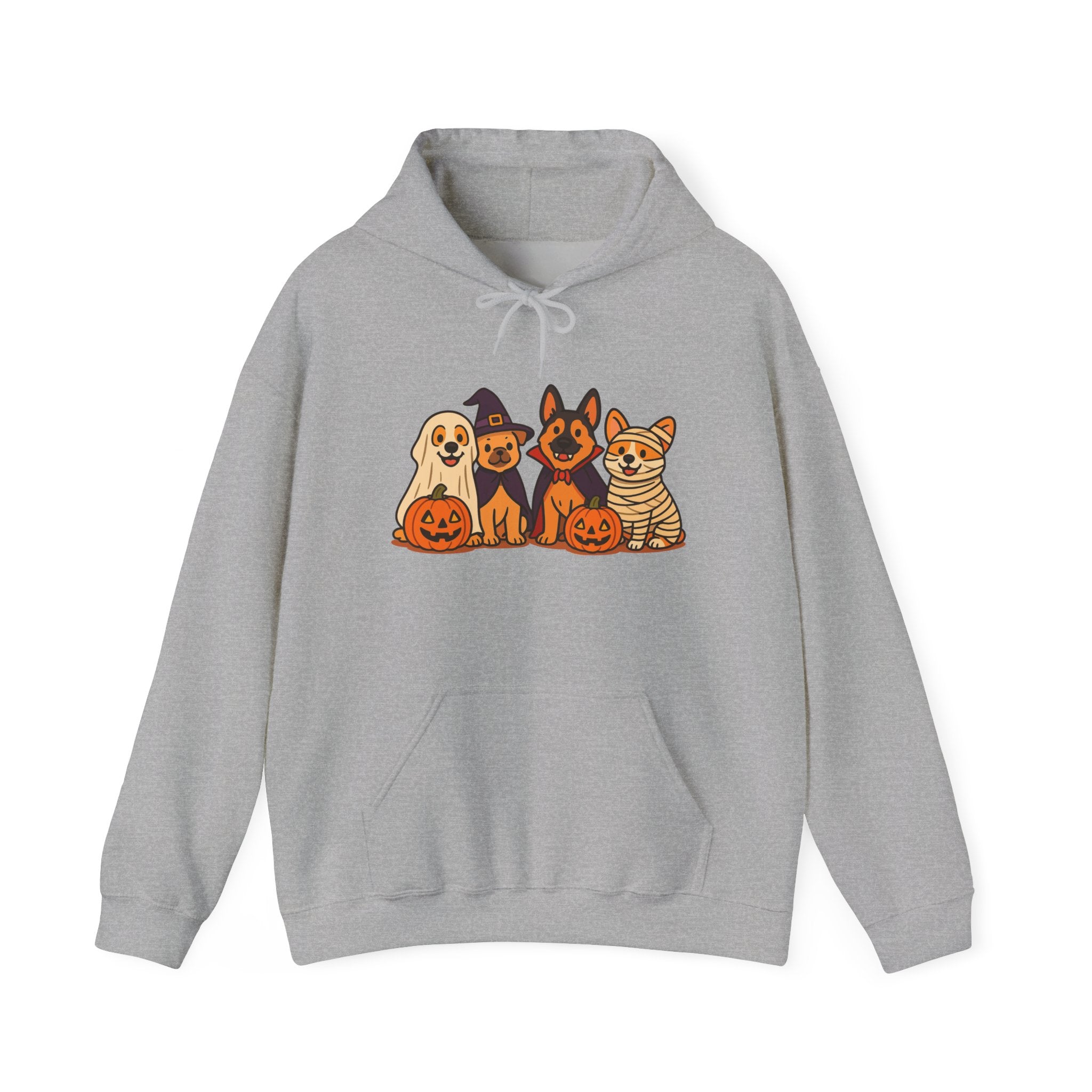Halloween Dogs Hoodie – Cute Puppies with Pumpkins & Witch Hat Sweatshirt