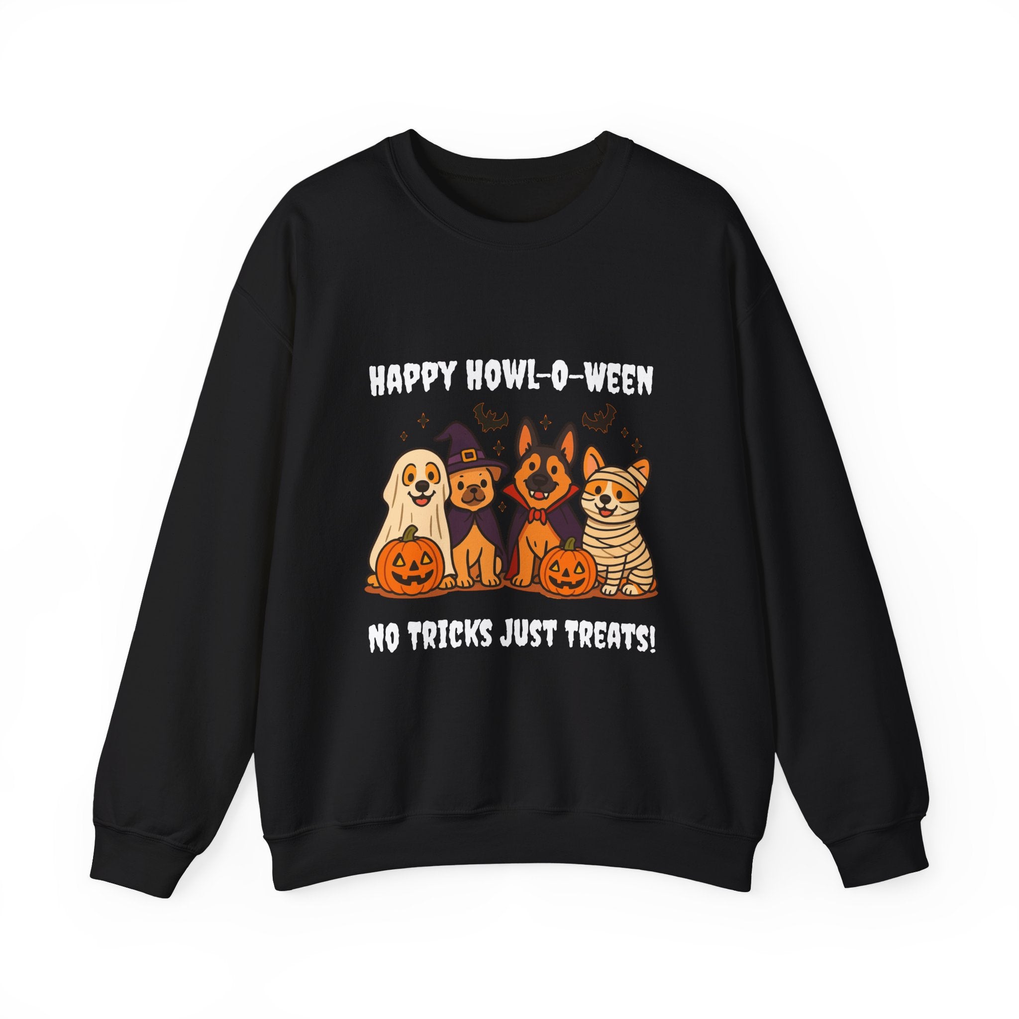 Funny Dog Halloween Sweatshirt – Happy Howl-O-Ween Dog Costume Graphic Sweatshirt | Cute Dog Halloween Party Sweatshirt