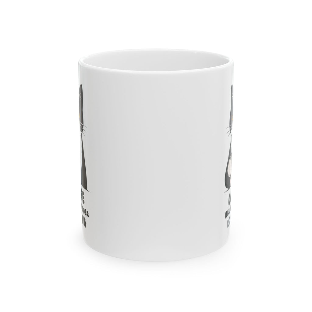 Funny Cat Coffee Mug – “Coffee Because Murder Is Wrong” | Sarcastic Coffee Lover Mug — 11oz & 15oz
