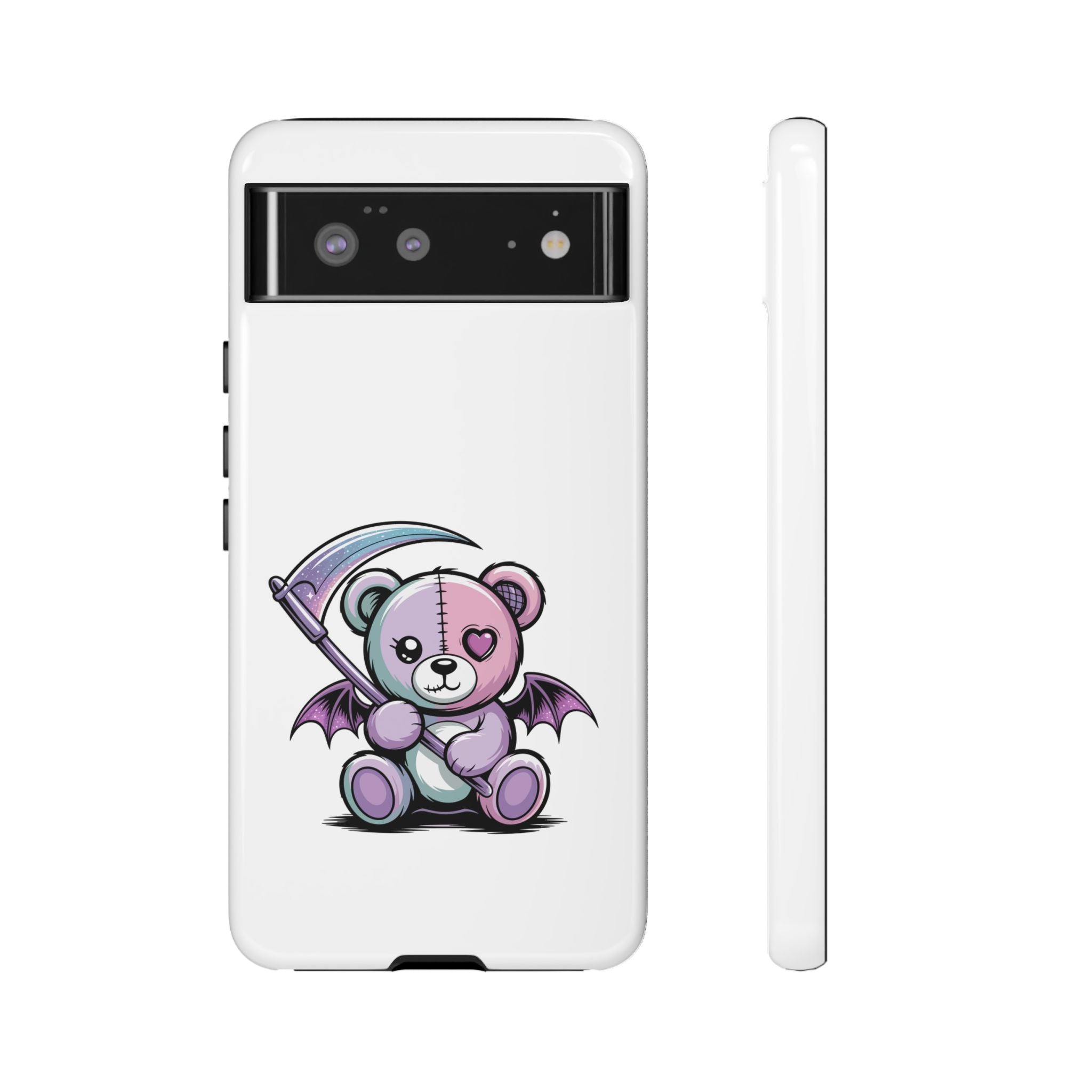 Pastel Goth Teddy Bear Phone Case – Creepy Cute Winged Bear with Scythe | Kawaii Goth Aesthetic Case