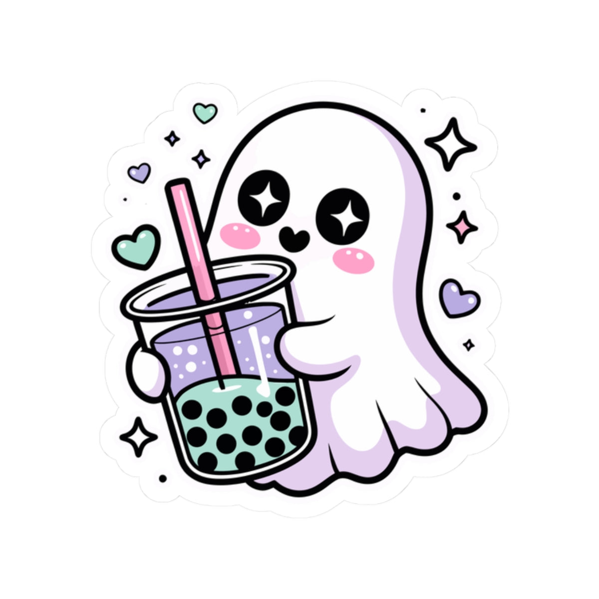 Cute Ghost Boba Sticker – Kawaii Bubble Tea Ghost Vinyl Decal | Spooky Cute Aesthetic