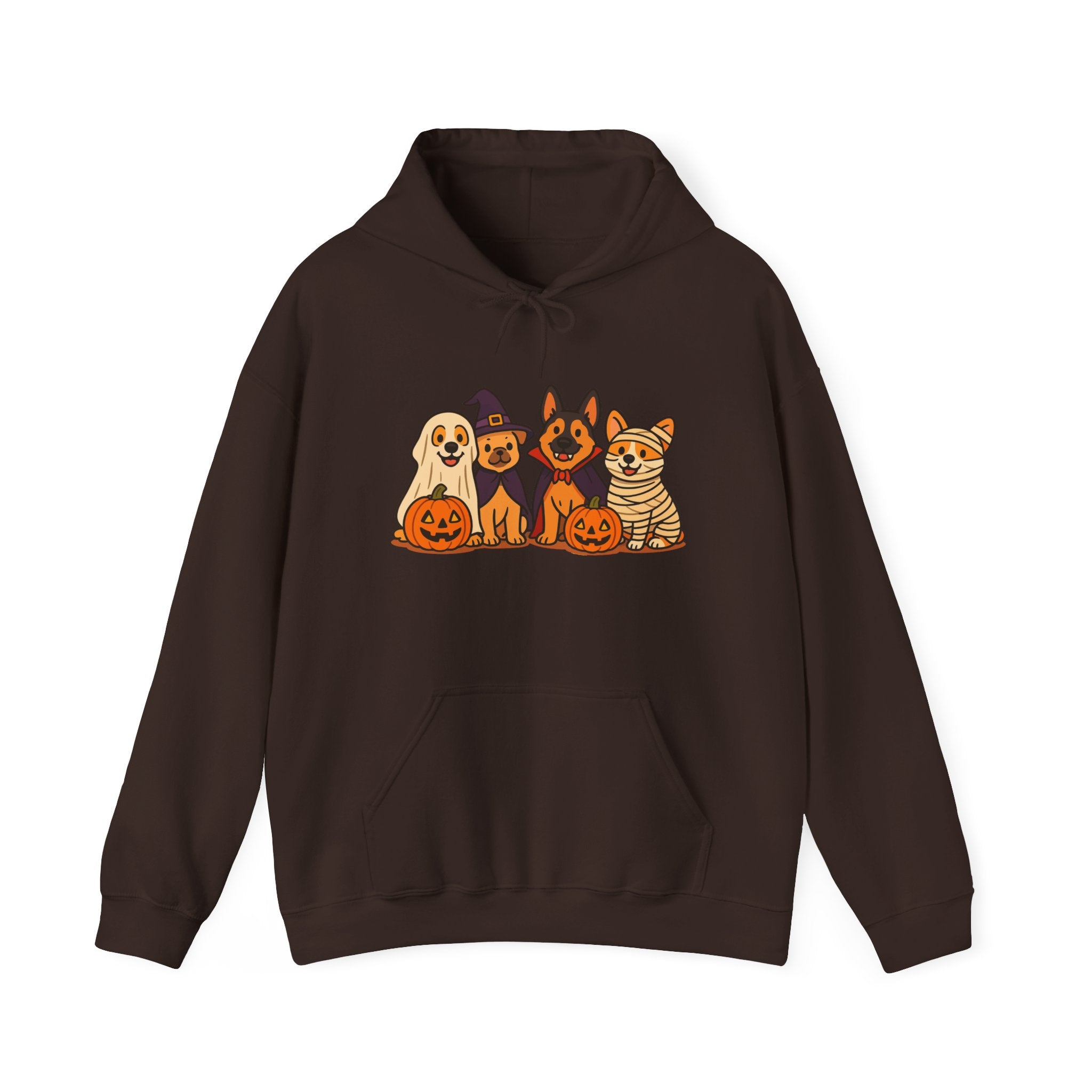 Halloween Dogs Hoodie – Cute Puppies with Pumpkins & Witch Hat Sweatshirt