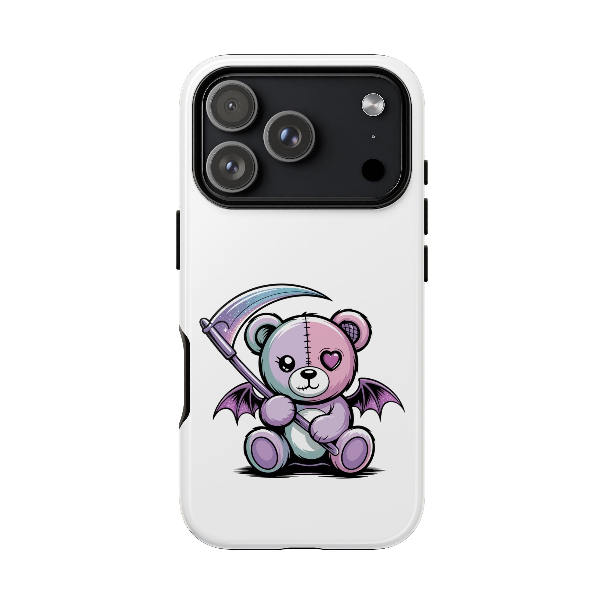 Pastel Goth Teddy Bear Phone Case – Creepy Cute Winged Bear with Scythe | Kawaii Goth Aesthetic Case