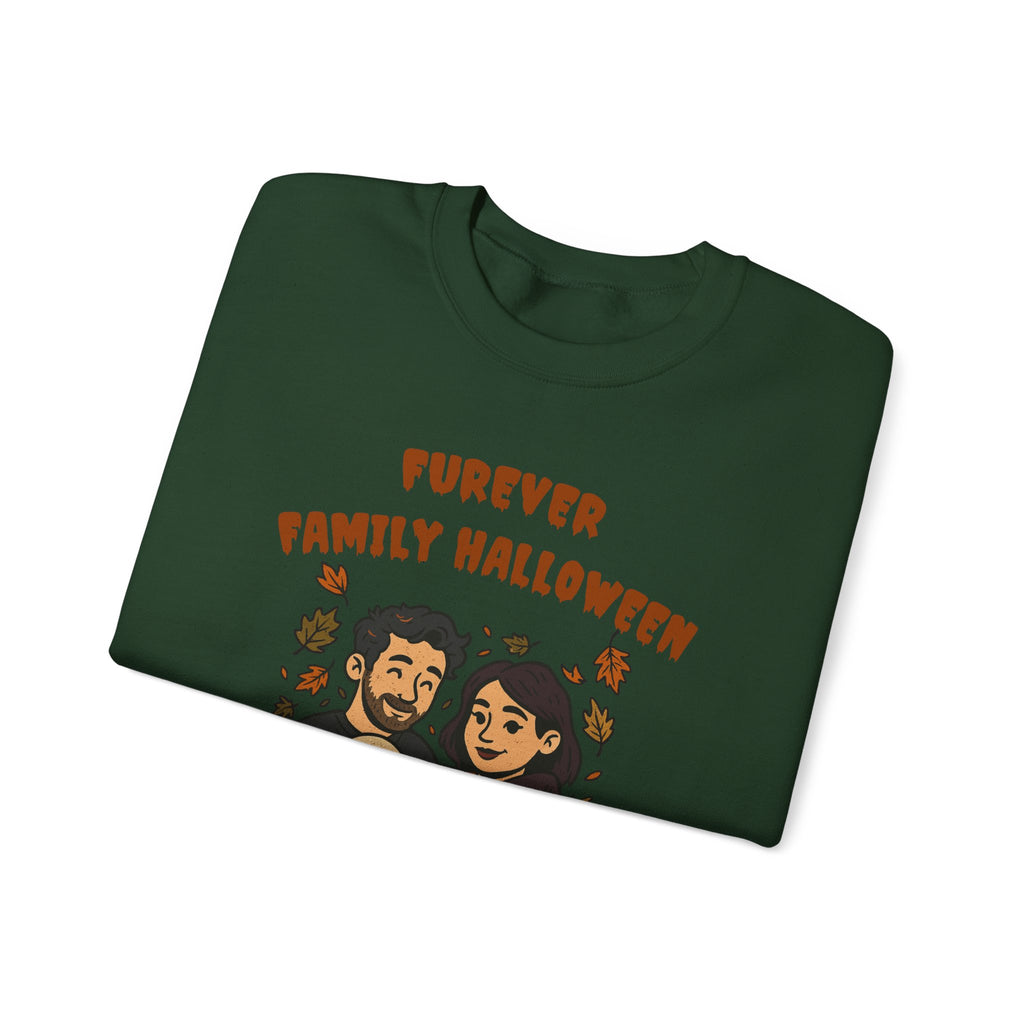 Halloween Family Sweatshirt — “Furever Family Halloween” Couple & Dog Pumpkin Crewneck