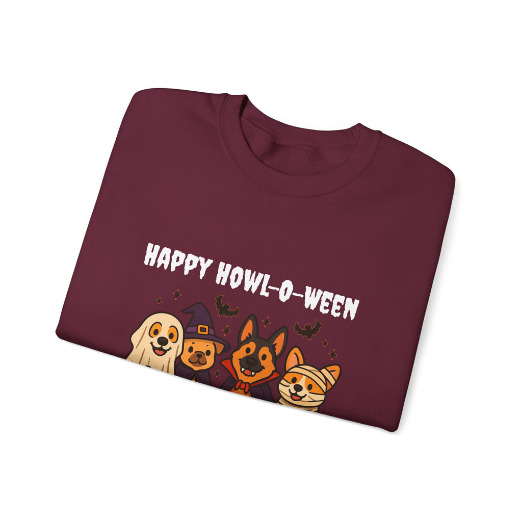 Funny Dog Halloween Sweatshirt – Happy Howl-O-Ween Dog Costume Graphic Sweatshirt | Cute Dog Halloween Party Sweatshirt