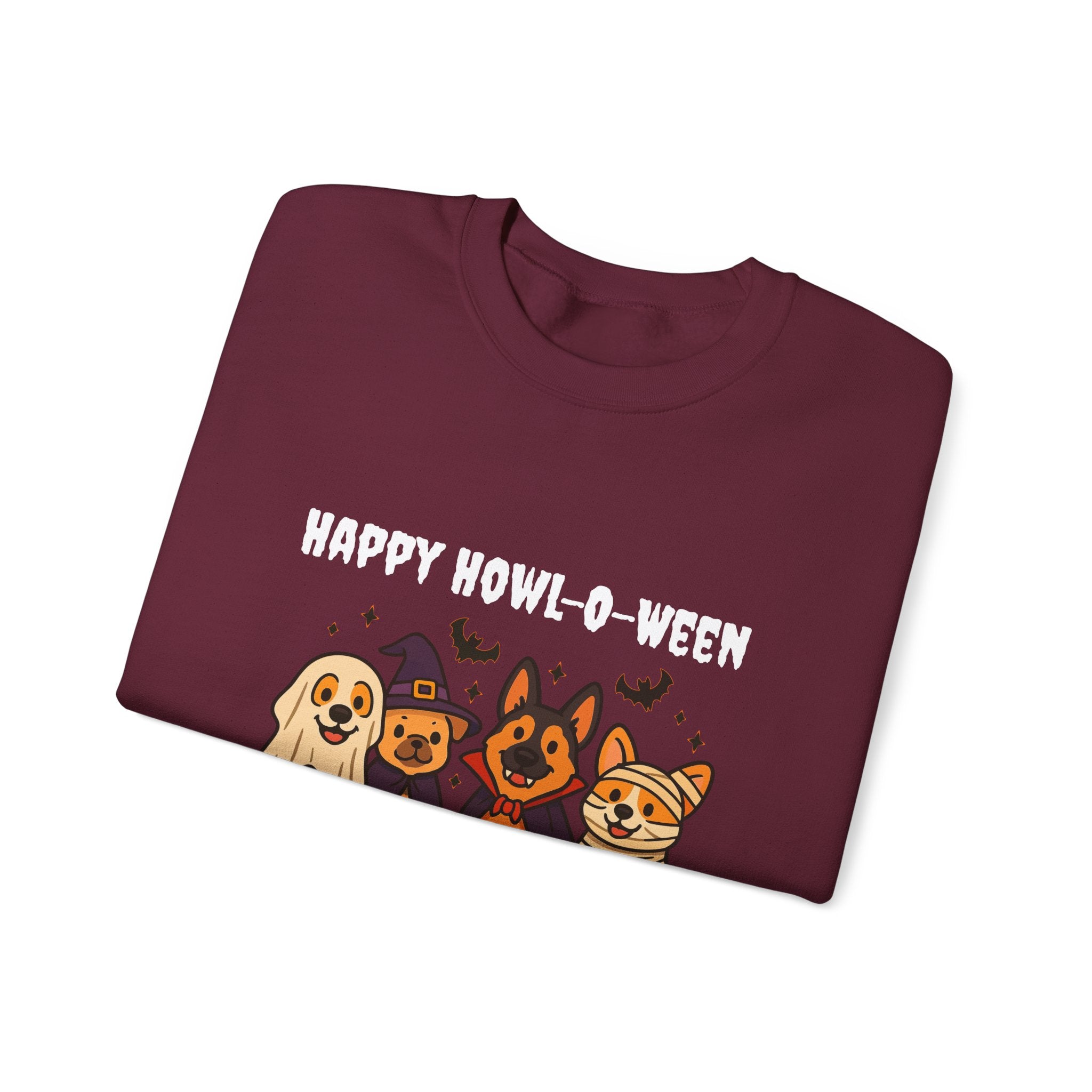 Funny Dog Halloween Sweatshirt – Happy Howl-O-Ween Dog Costume Graphic Sweatshirt | Cute Dog Halloween Party Sweatshirt