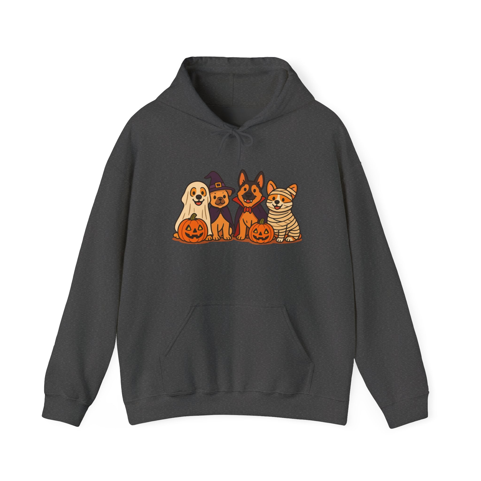 Halloween Dogs Hoodie – Cute Puppies with Pumpkins & Witch Hat Sweatshirt
