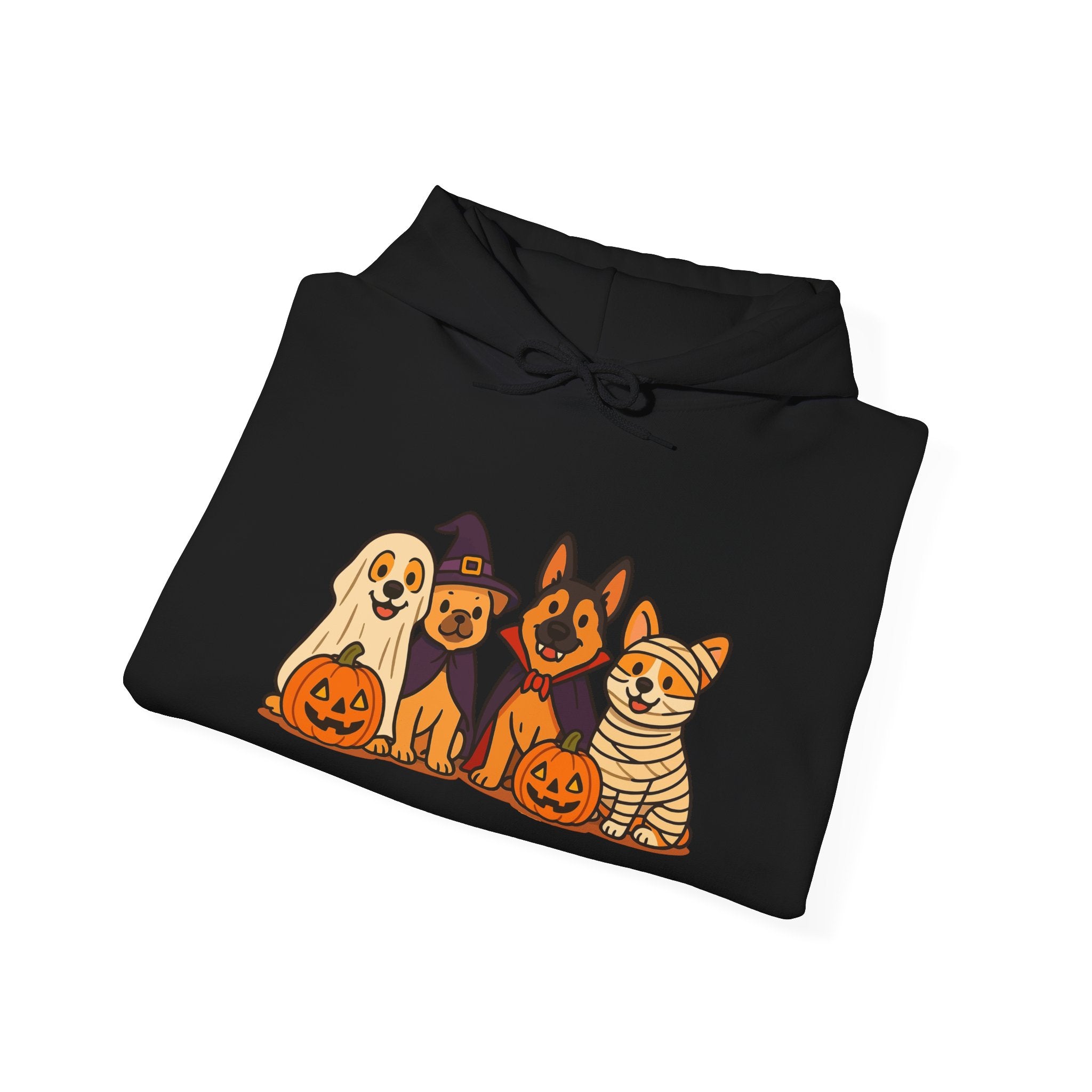 Halloween Dogs Hoodie – Cute Puppies with Pumpkins & Witch Hat Sweatshirt