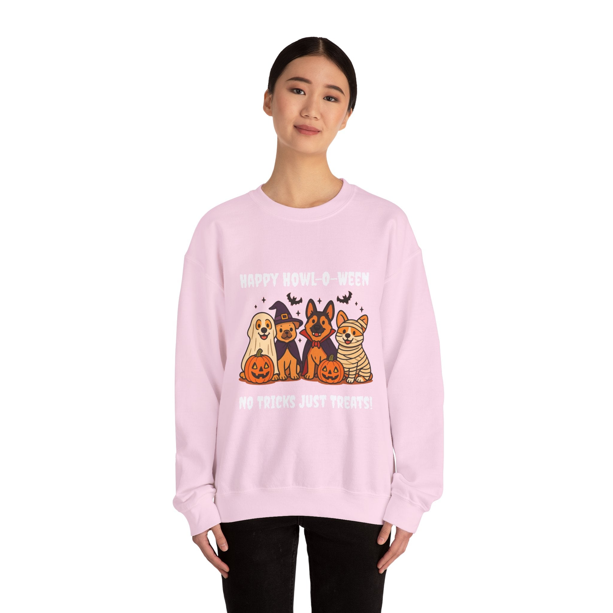 Funny Dog Halloween Sweatshirt – Happy Howl-O-Ween Dog Costume Graphic Sweatshirt | Cute Dog Halloween Party Sweatshirt
