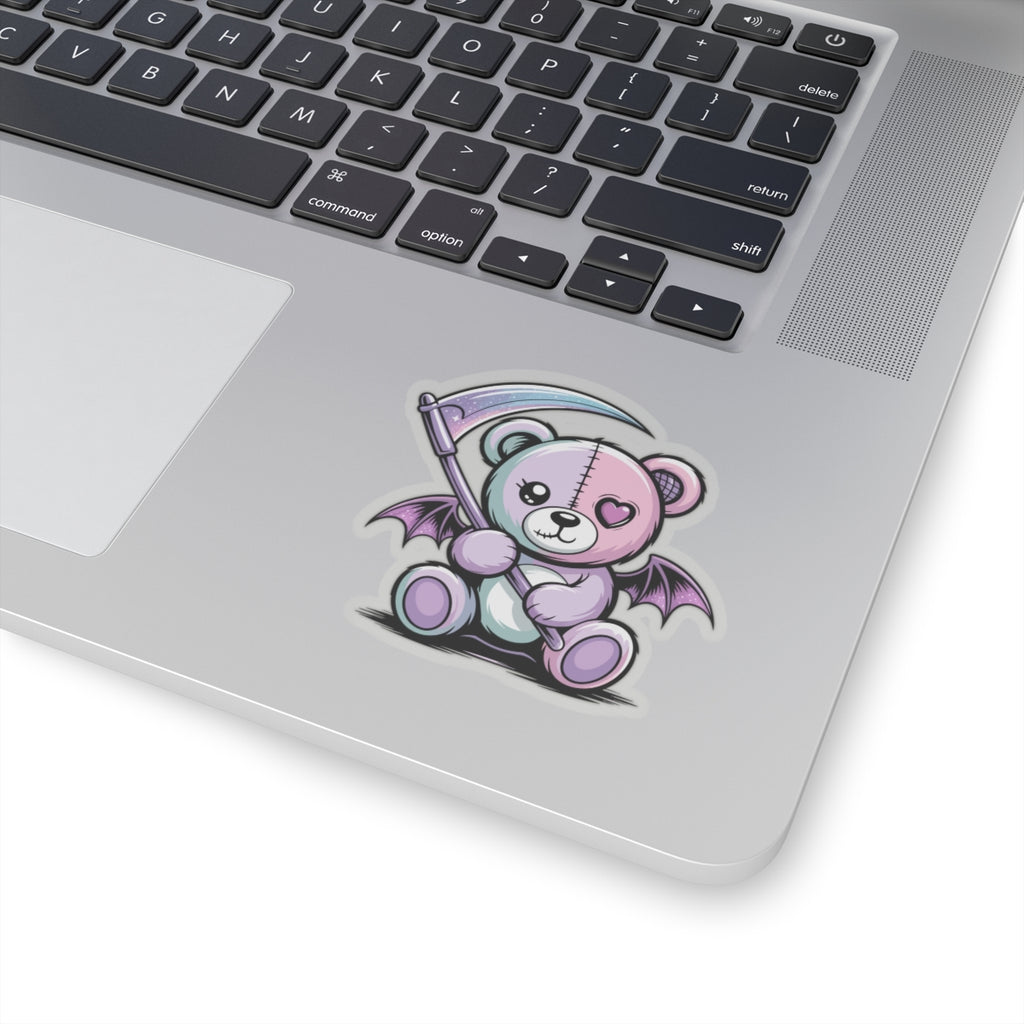 Cute Pastel Goth Teddy Bear Sticker – Creepy Cute Winged Bear with Scythe | Kawaii Goth Vinyl Decal