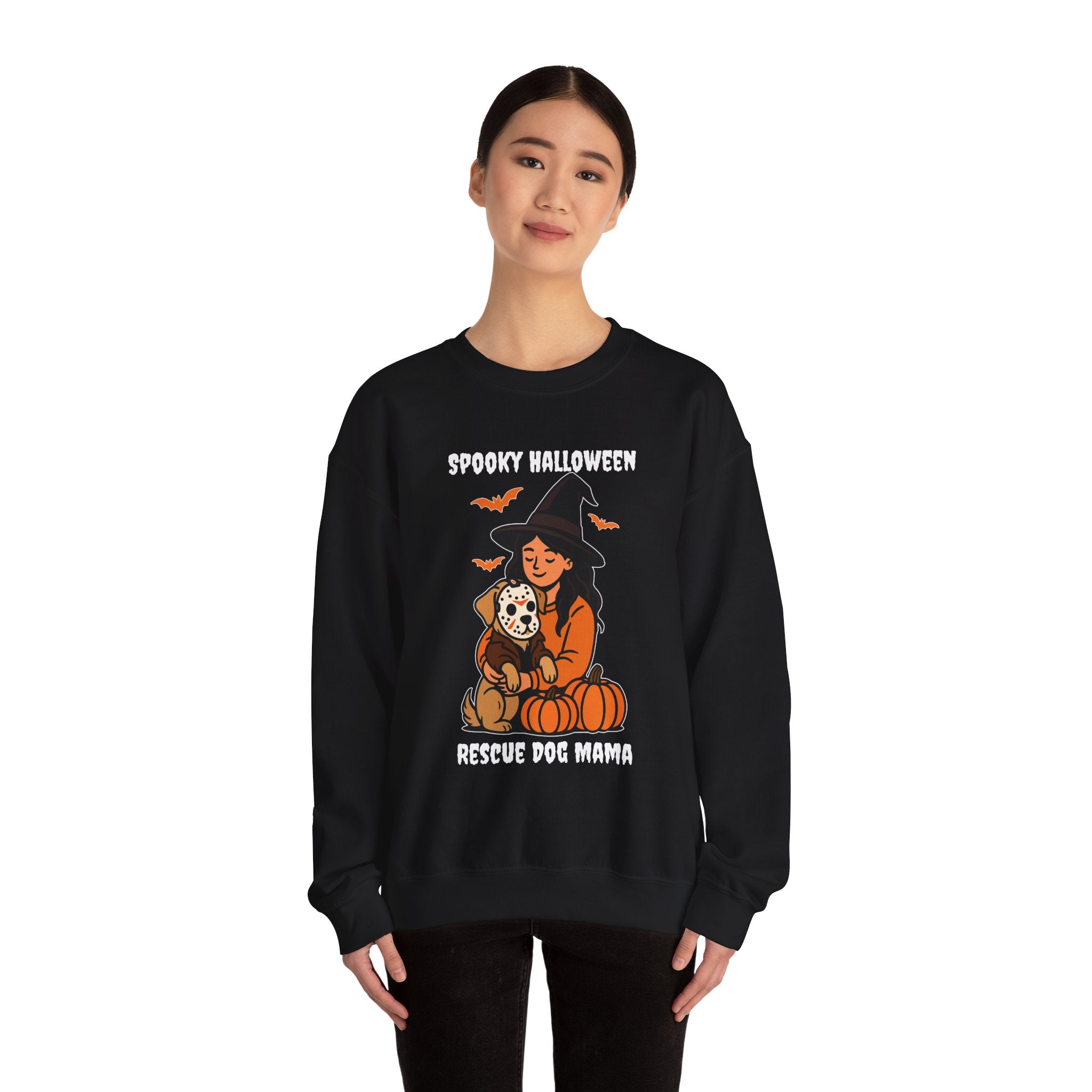 Witch Girl with Pumpkin & Dog Sweatshirt — Cute Halloween Crewneck