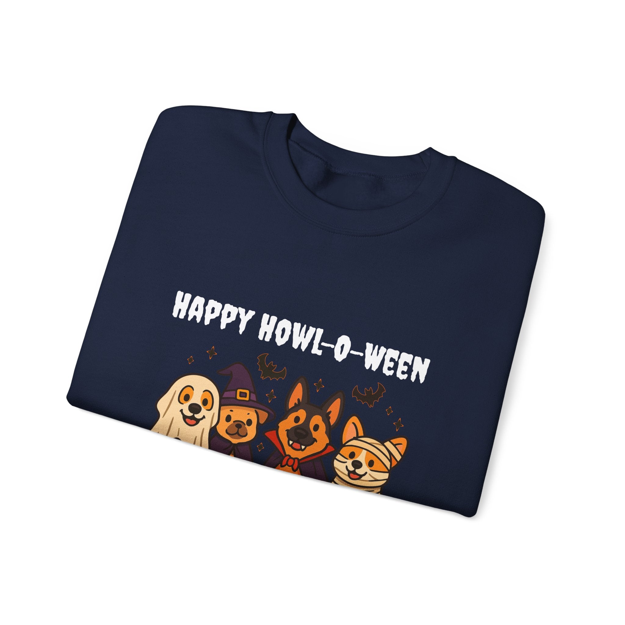 Funny Dog Halloween Sweatshirt – Happy Howl-O-Ween Dog Costume Graphic Sweatshirt | Cute Dog Halloween Party Sweatshirt