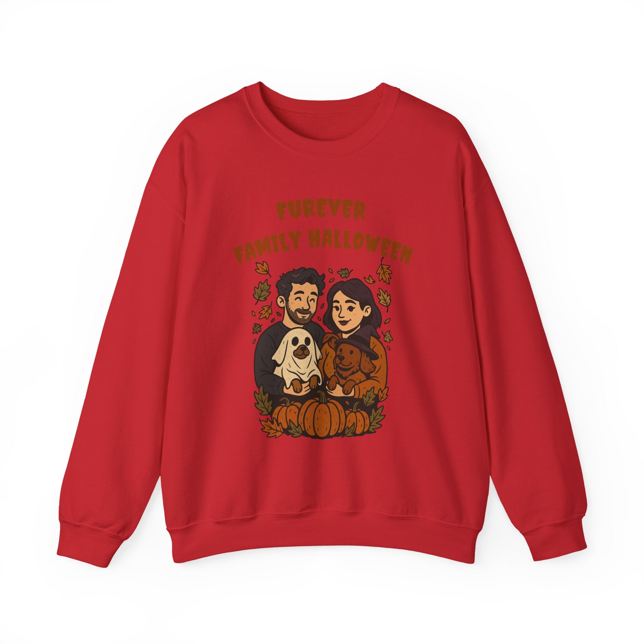 Halloween Family Sweatshirt — “Furever Family Halloween” Couple & Dog Pumpkin Crewneck