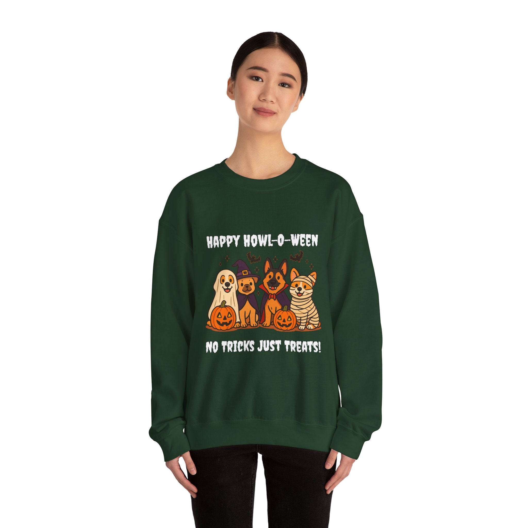 Funny Dog Halloween Sweatshirt – Happy Howl-O-Ween Dog Costume Graphic Sweatshirt | Cute Dog Halloween Party Sweatshirt