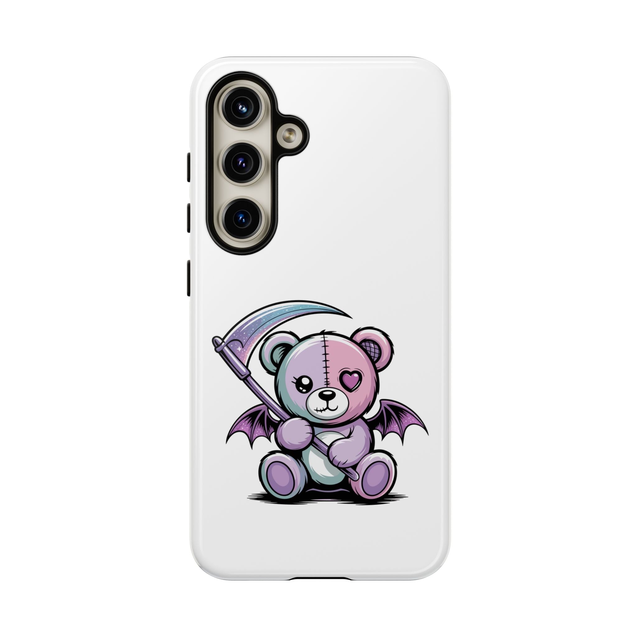 Pastel Goth Teddy Bear Phone Case – Creepy Cute Winged Bear with Scythe | Kawaii Goth Aesthetic Case