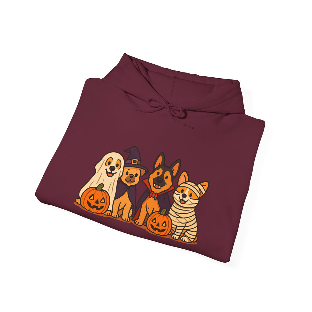 Halloween Dogs Hoodie – Cute Puppies with Pumpkins & Witch Hat Sweatshirt