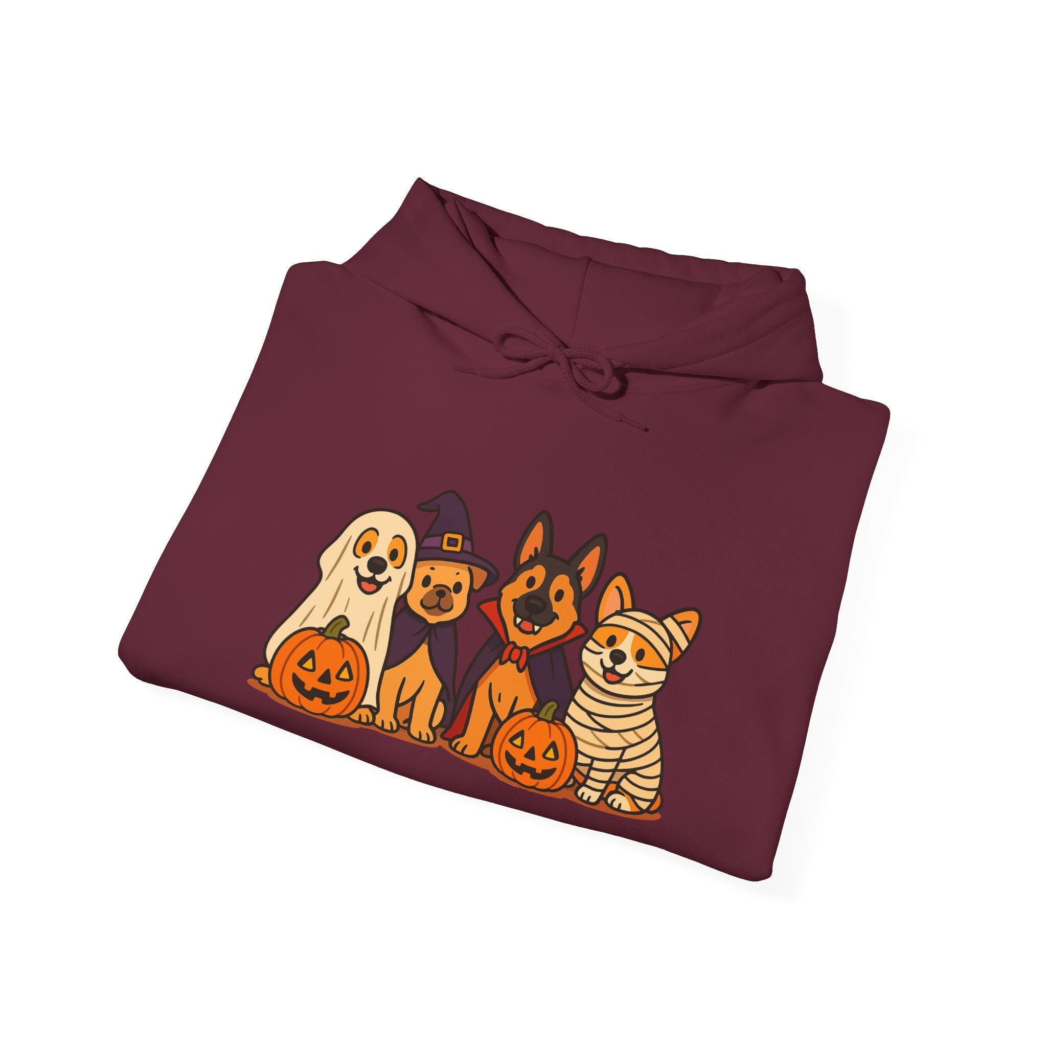 Halloween Dogs Hoodie – Cute Puppies with Pumpkins & Witch Hat Sweatshirt