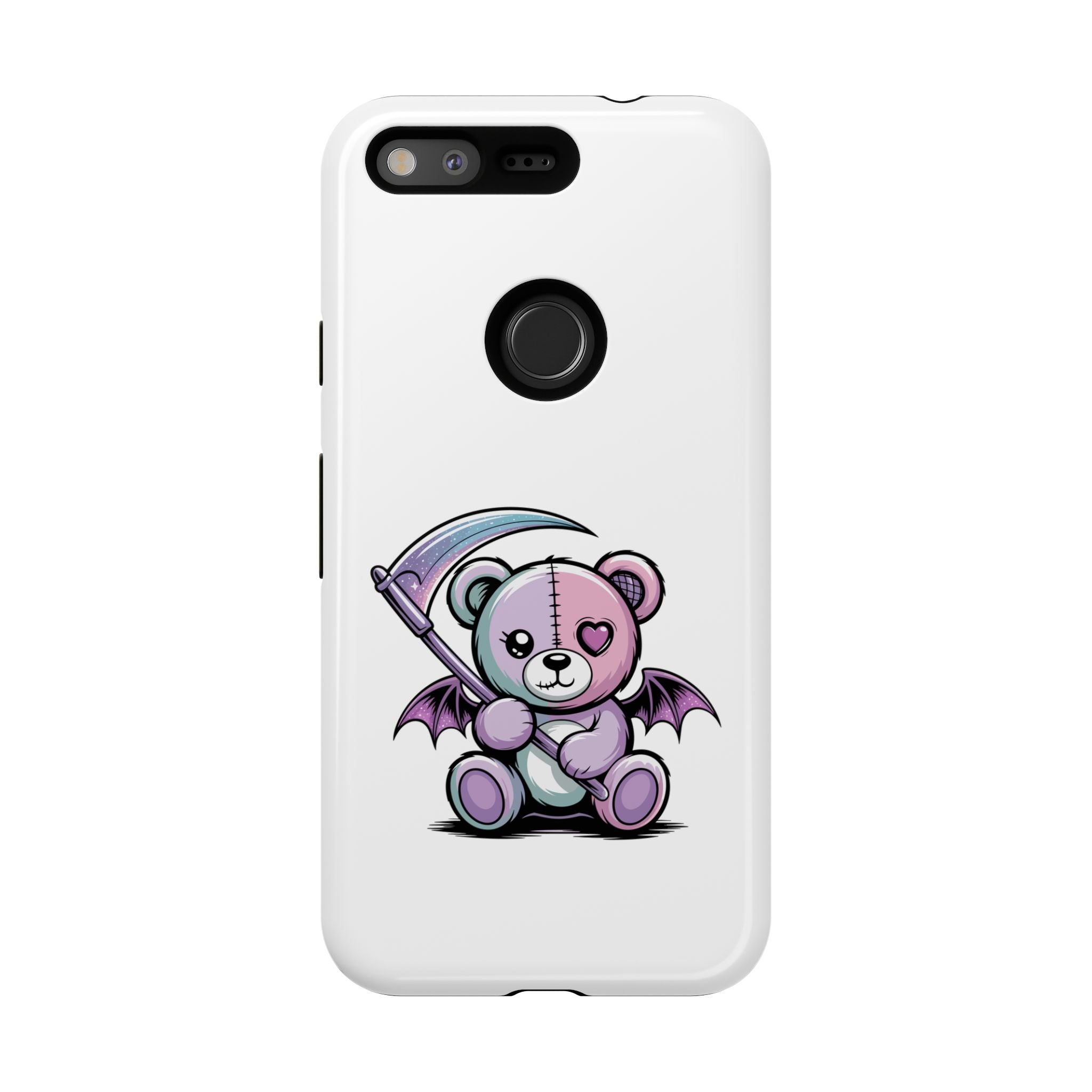 Pastel Goth Teddy Bear Phone Case – Creepy Cute Winged Bear with Scythe | Kawaii Goth Aesthetic Case