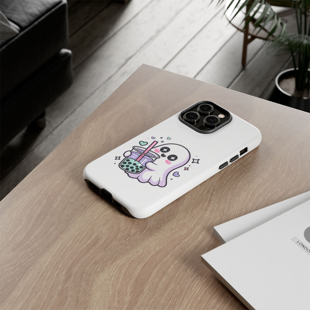 Cute Ghost Boba Phone Case – Kawaii Bubble Tea Ghost Cover | Spooky Cute Aesthetic Case
