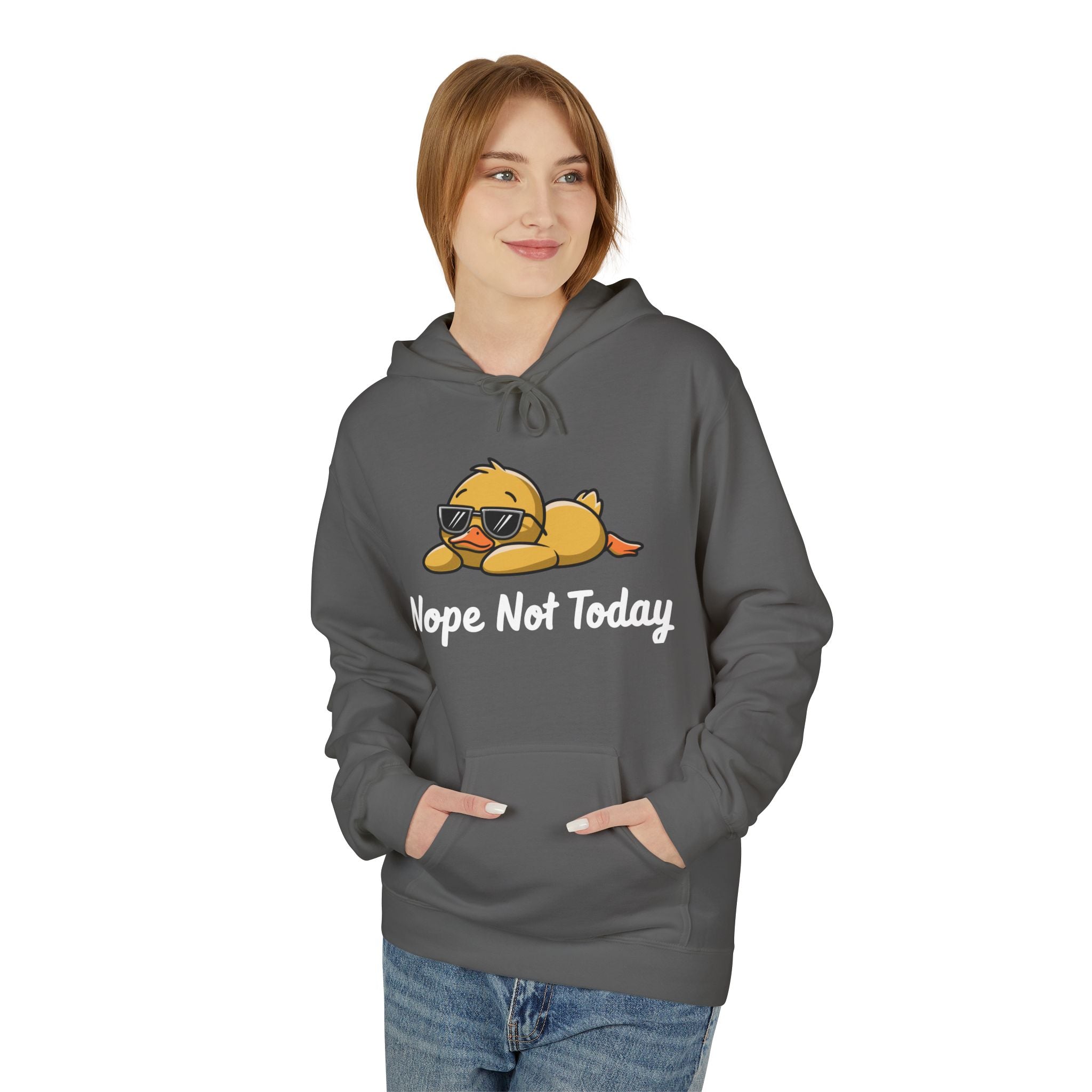 Funny Duck Graphic Hoodie – “Nope. Not Today.” Lazy Animal Meme wear | Cute Duck Illustration Hoodie | Aesthetic Streetwear