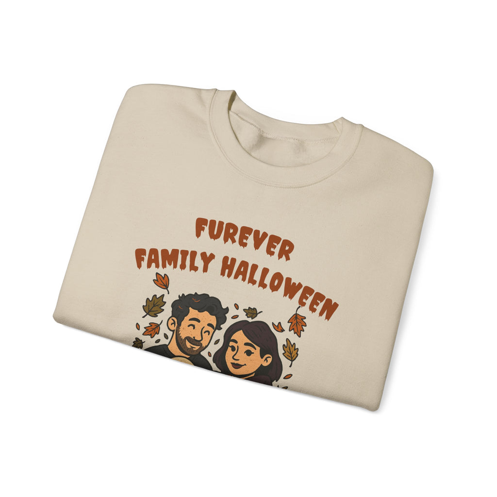 Halloween Family Sweatshirt — “Furever Family Halloween” Couple & Dog Pumpkin Crewneck