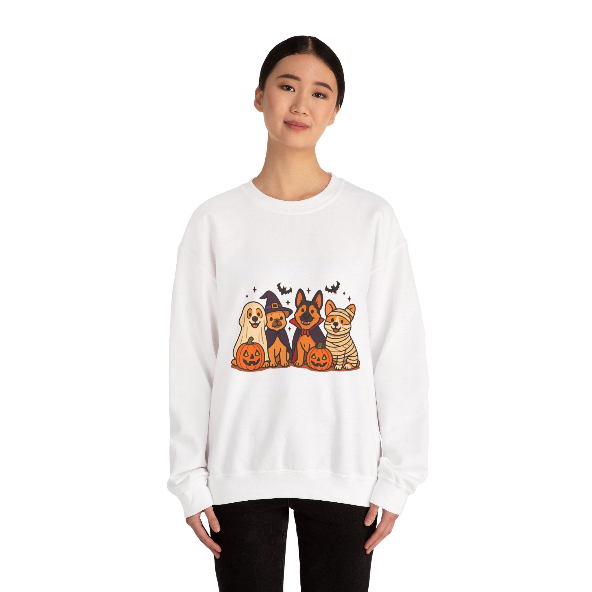 Funny Dog Halloween Sweatshirt – Happy Howl-O-Ween Dog Costume Graphic Sweatshirt | Cute Dog Halloween Party Sweatshirt