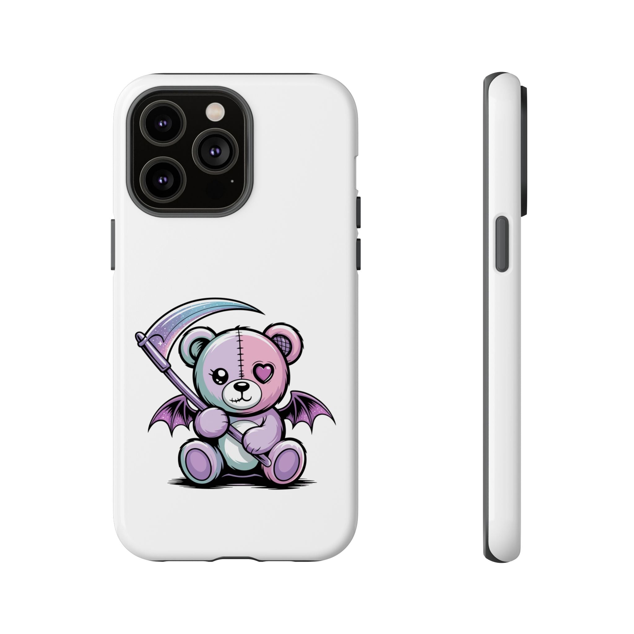 Pastel Goth Teddy Bear Phone Case – Creepy Cute Winged Bear with Scythe | Kawaii Goth Aesthetic Case
