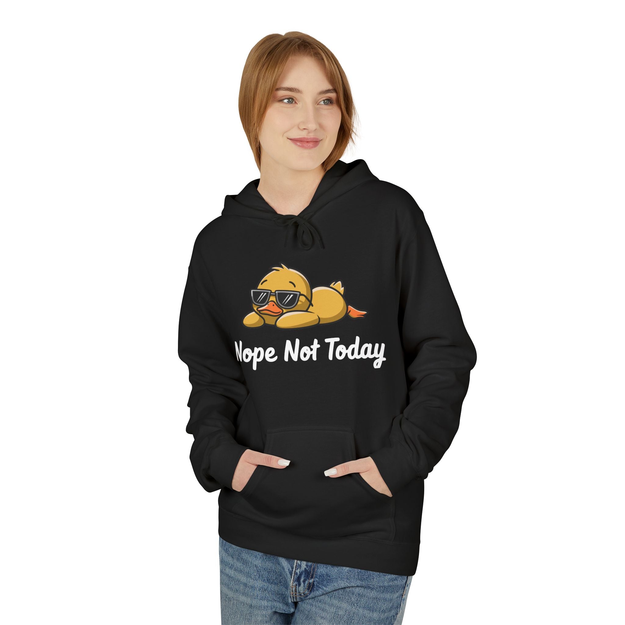 Funny Duck Graphic Hoodie – “Nope. Not Today.” Lazy Animal Meme wear | Cute Duck Illustration Hoodie | Aesthetic Streetwear