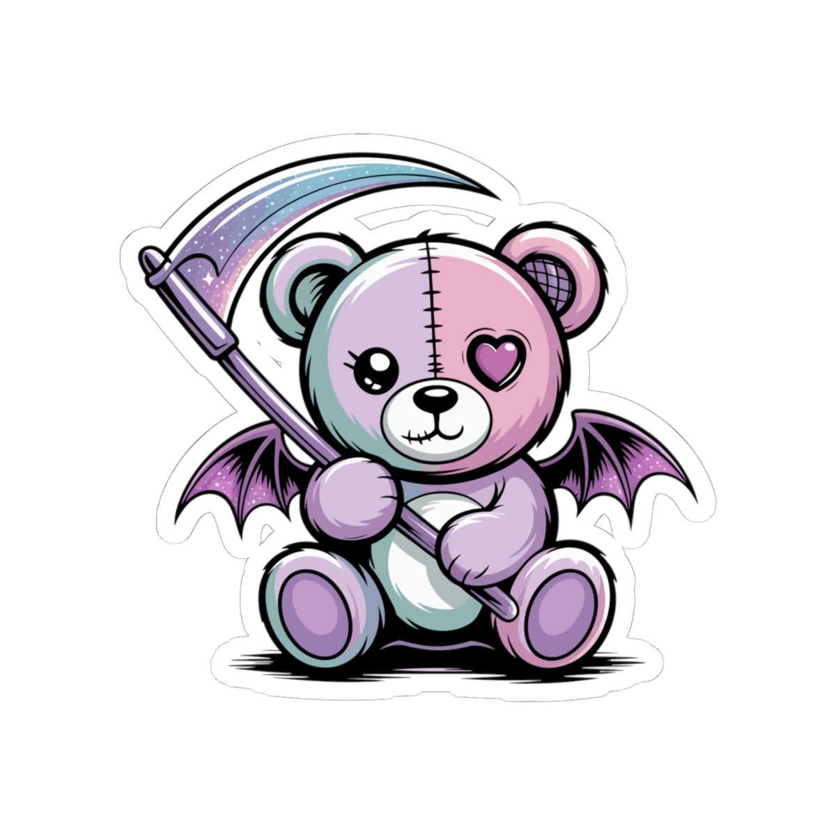 Cute Pastel Goth Teddy Bear Sticker – Creepy Cute Winged Bear with Scythe | Kawaii Goth Vinyl Decal