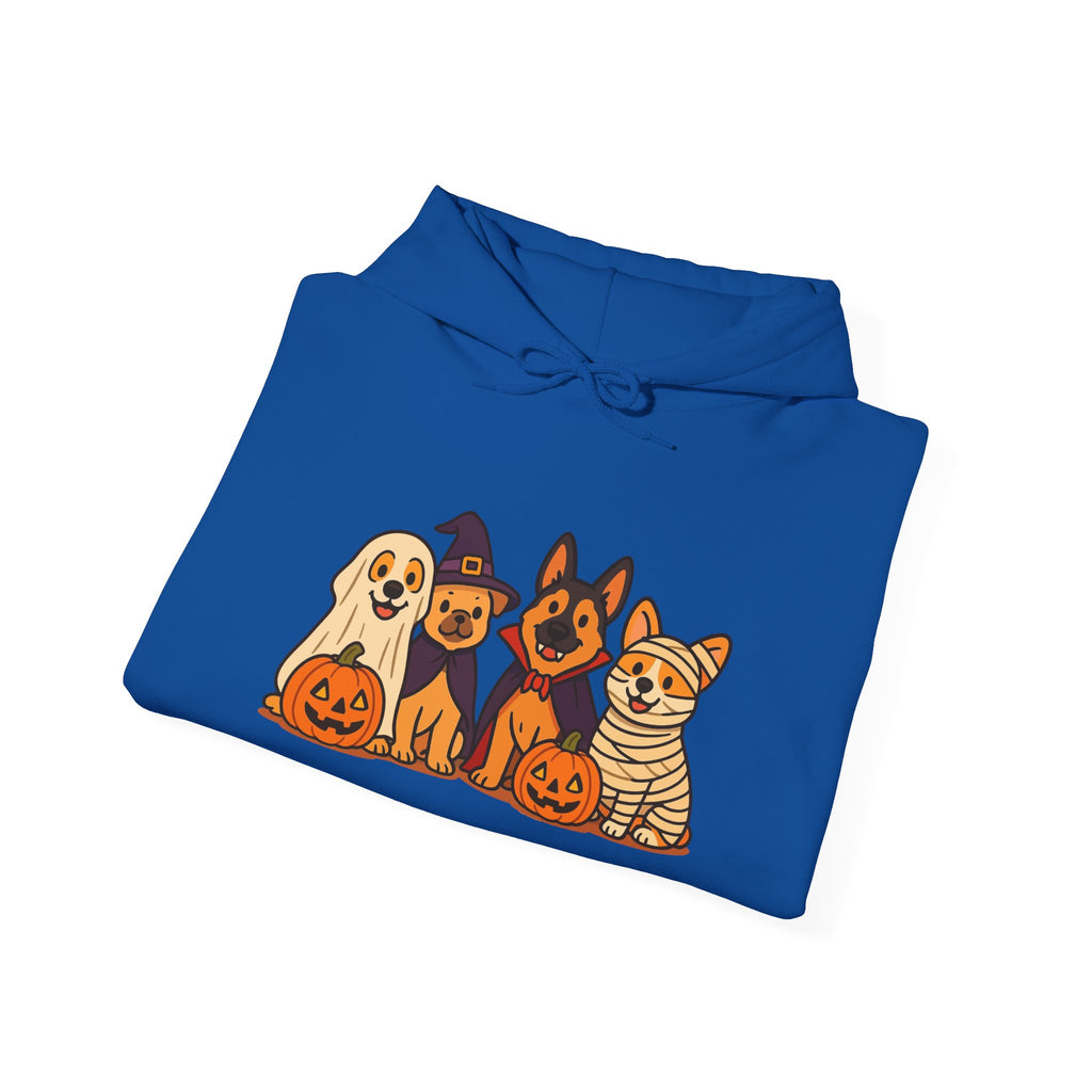 Halloween Dogs Hoodie – Cute Puppies with Pumpkins & Witch Hat Sweatshirt