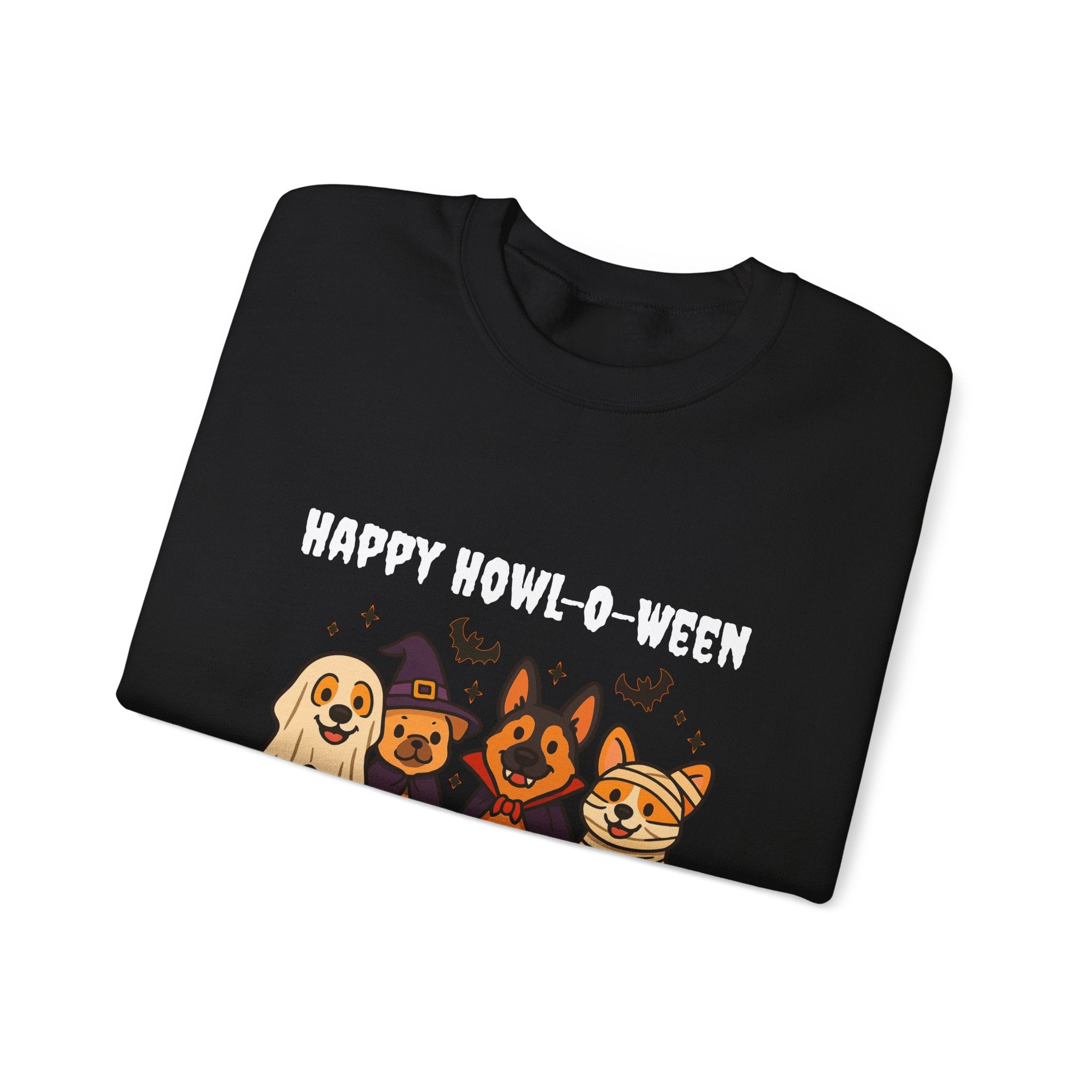 Funny Dog Halloween Sweatshirt – Happy Howl-O-Ween Dog Costume Graphic Sweatshirt | Cute Dog Halloween Party Sweatshirt