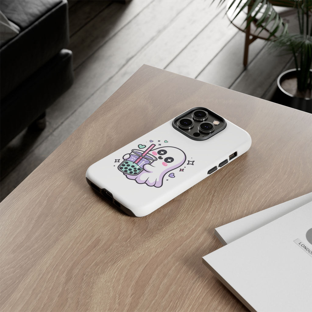 Cute Ghost Boba Phone Case – Kawaii Bubble Tea Ghost Cover | Spooky Cute Aesthetic Case