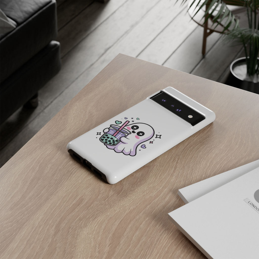 Cute Ghost Boba Phone Case – Kawaii Bubble Tea Ghost Cover | Spooky Cute Aesthetic Case