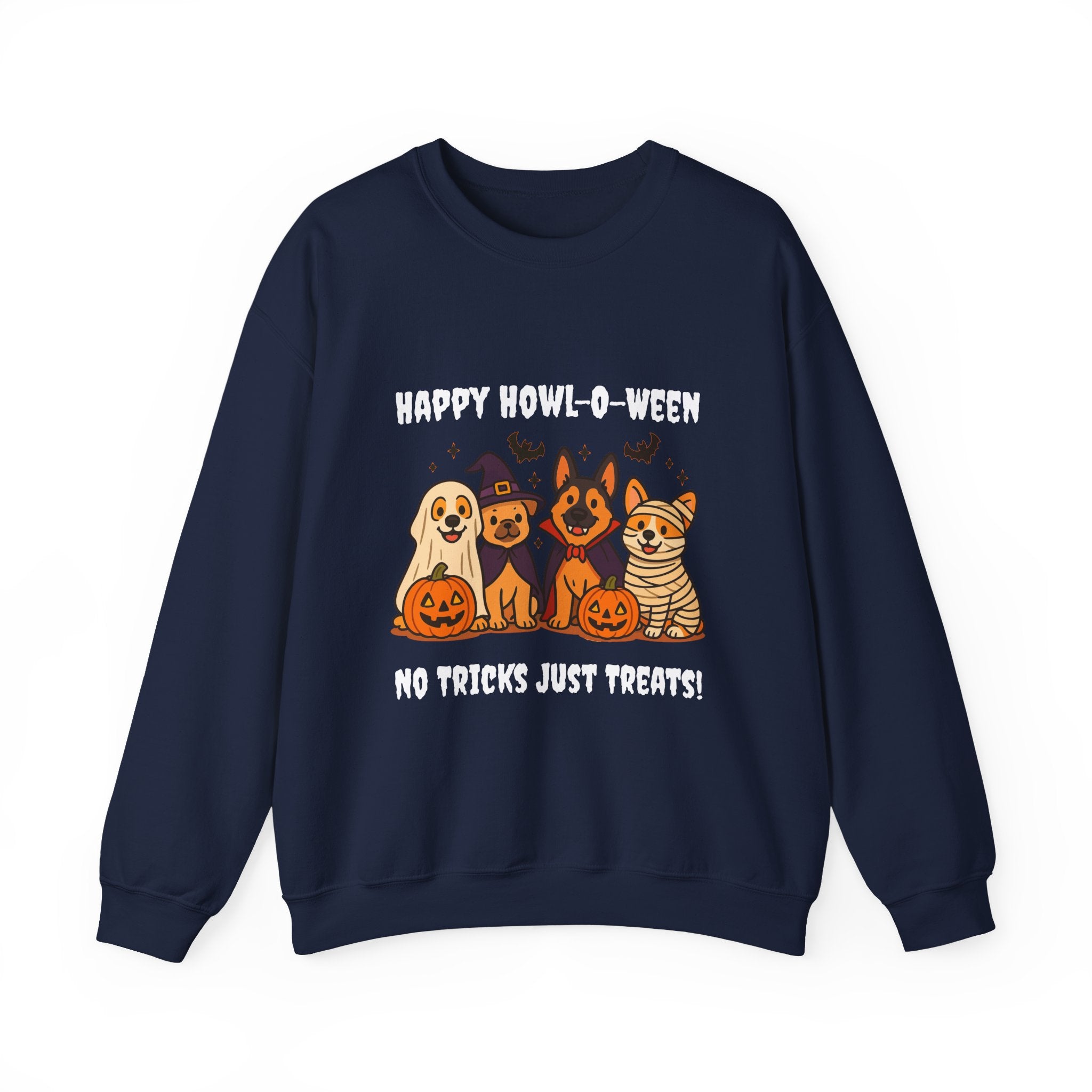 Funny Dog Halloween Sweatshirt – Happy Howl-O-Ween Dog Costume Graphic Sweatshirt | Cute Dog Halloween Party Sweatshirt