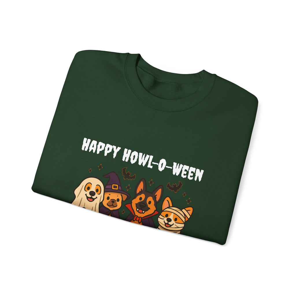 Funny Dog Halloween Sweatshirt – Happy Howl-O-Ween Dog Costume Graphic Sweatshirt | Cute Dog Halloween Party Sweatshirt