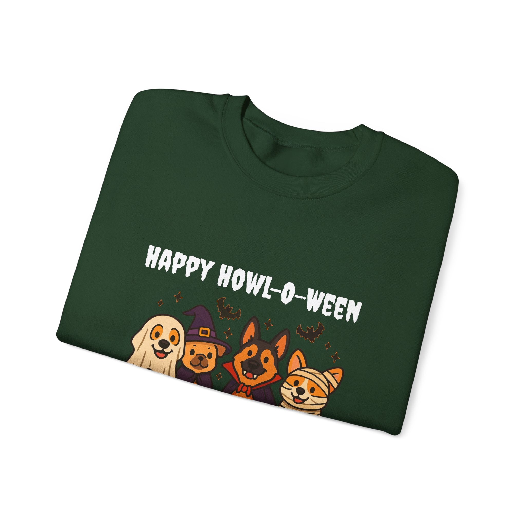 Funny Dog Halloween Sweatshirt – Happy Howl-O-Ween Dog Costume Graphic Sweatshirt | Cute Dog Halloween Party Sweatshirt