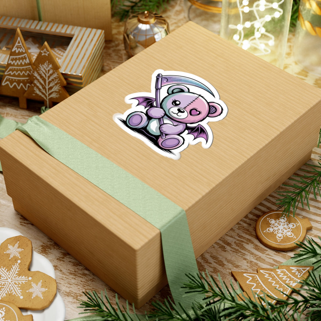 Cute Pastel Goth Teddy Bear Sticker – Creepy Cute Winged Bear with Scythe | Kawaii Goth Vinyl Decal