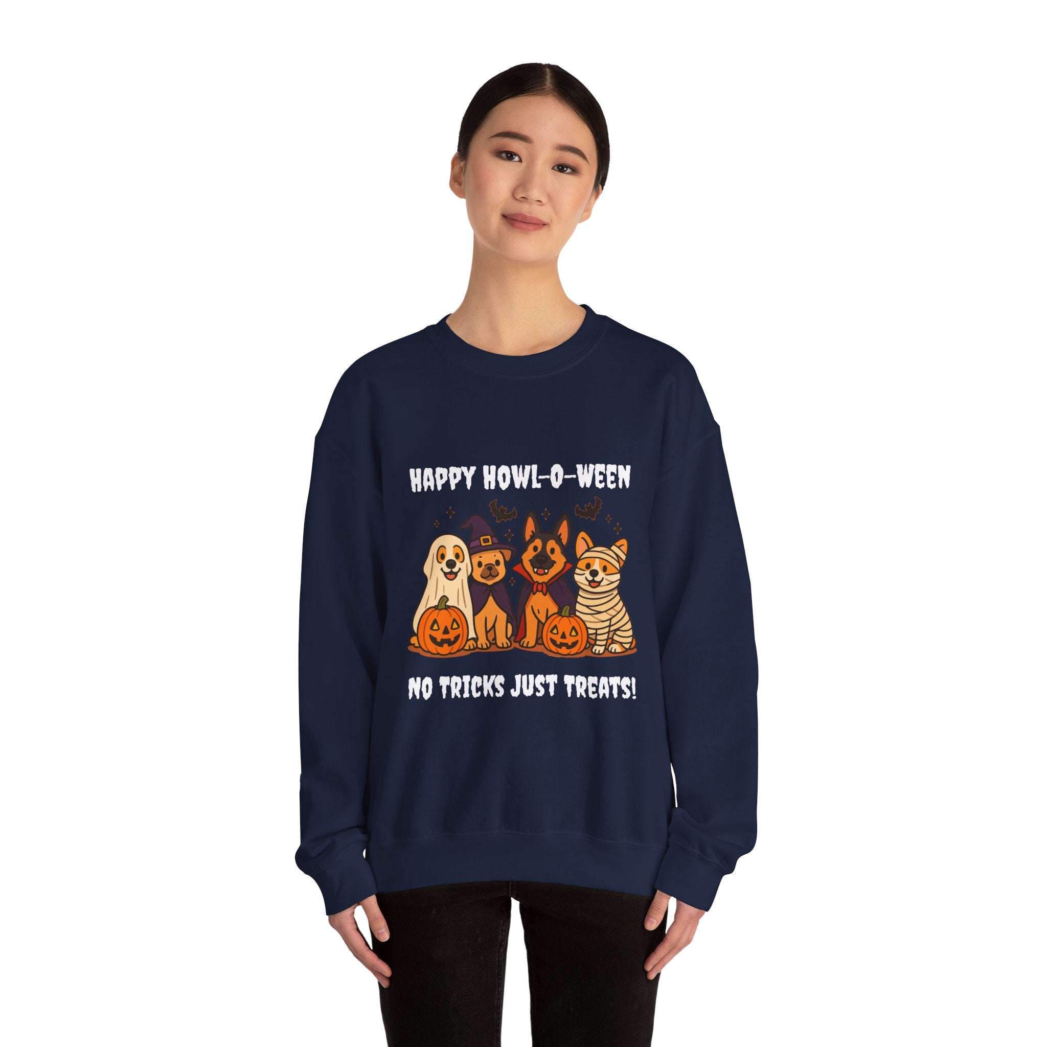 Funny Dog Halloween Sweatshirt – Happy Howl-O-Ween Dog Costume Graphic Sweatshirt | Cute Dog Halloween Party Sweatshirt